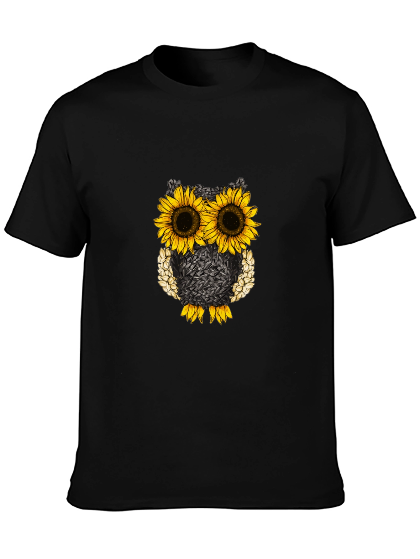 Sunflower Owl Graphic Tee - Black Cotton Blend