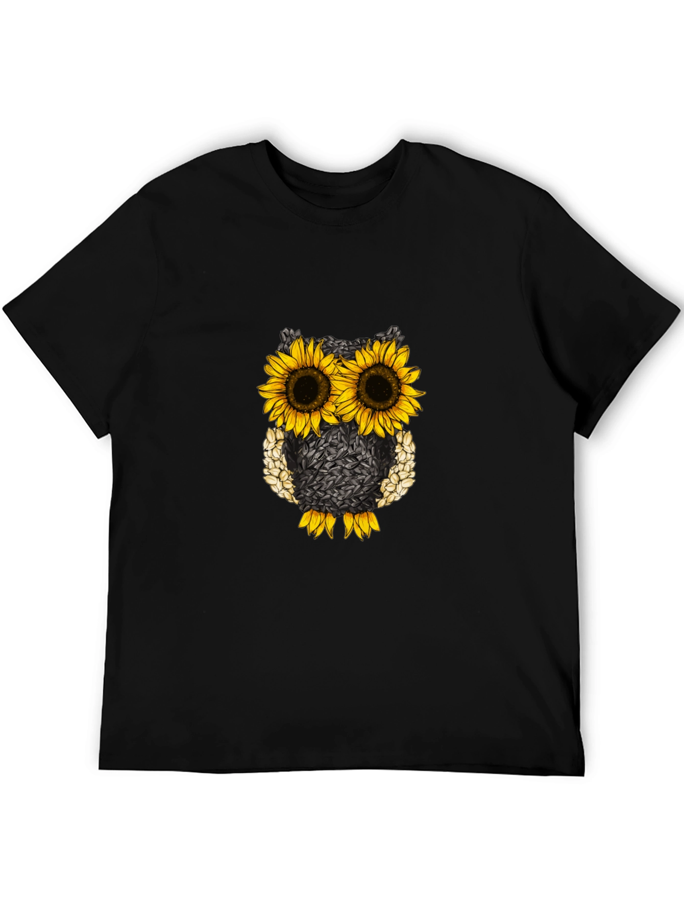 Sunflower Owl Graphic Tee - Black Cotton Blend