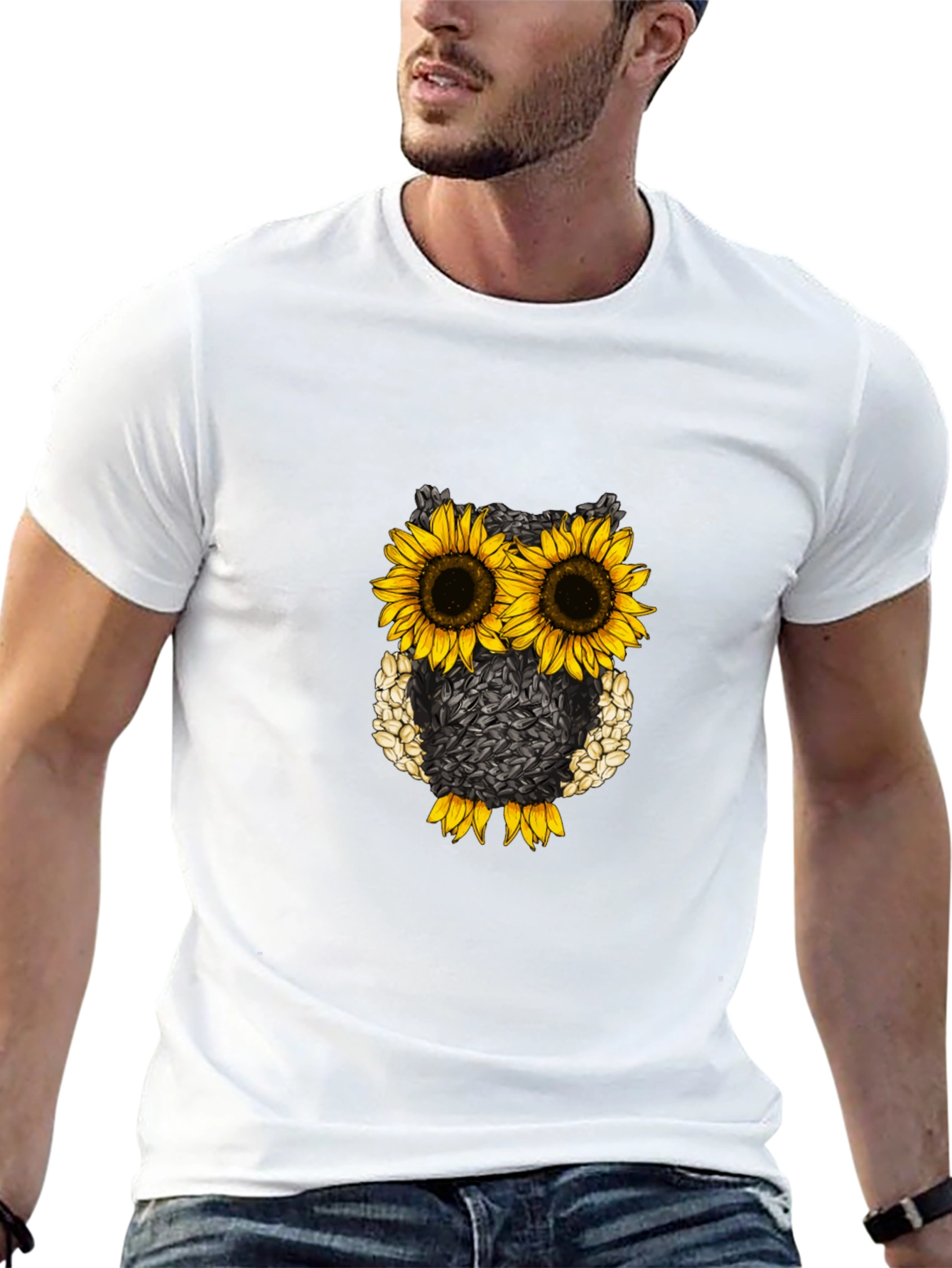 Sunflower Owl Graphic Tee - Black Cotton Blend