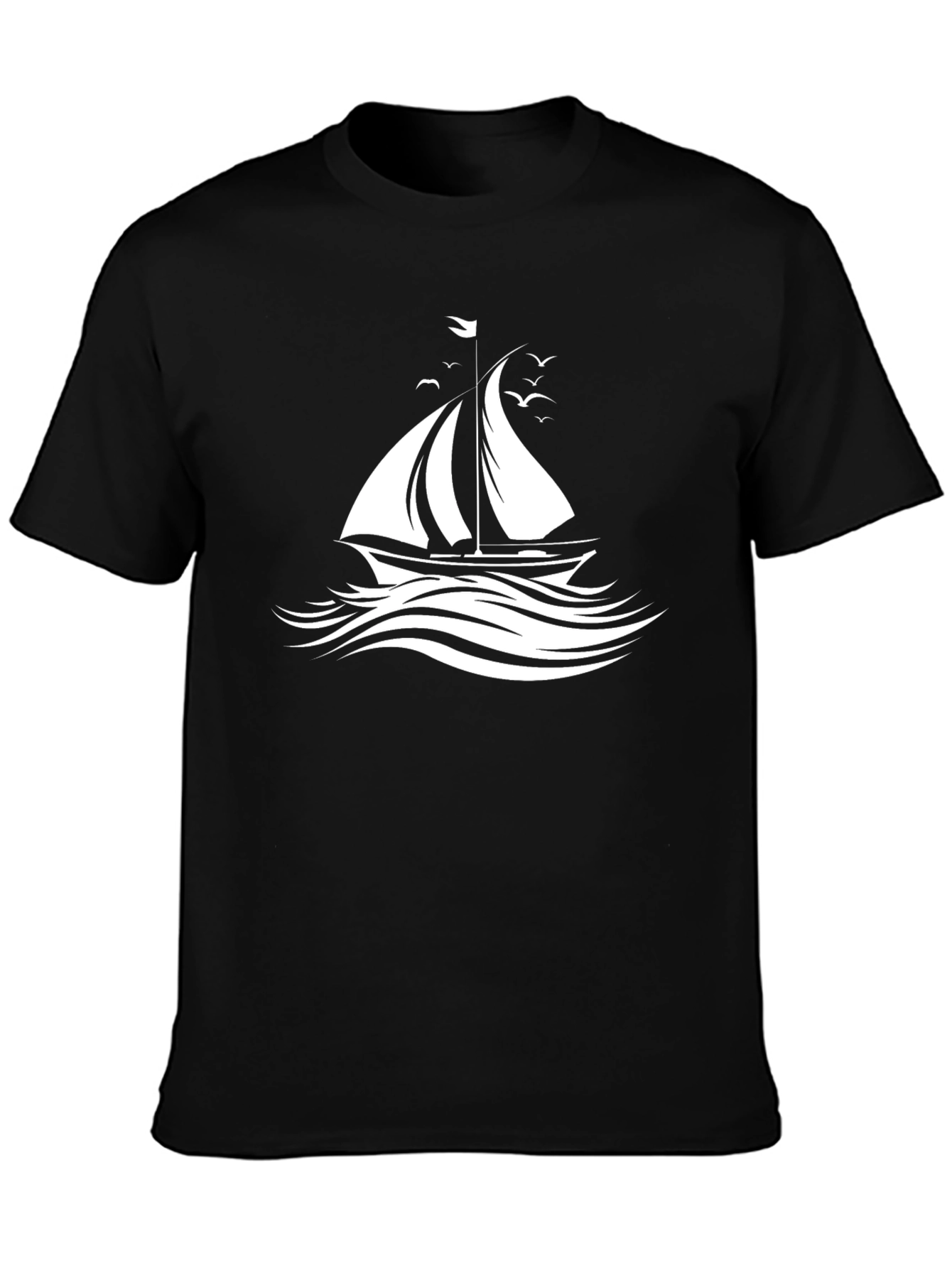Sailboat Graphic Tee - Black Cotton Comfort