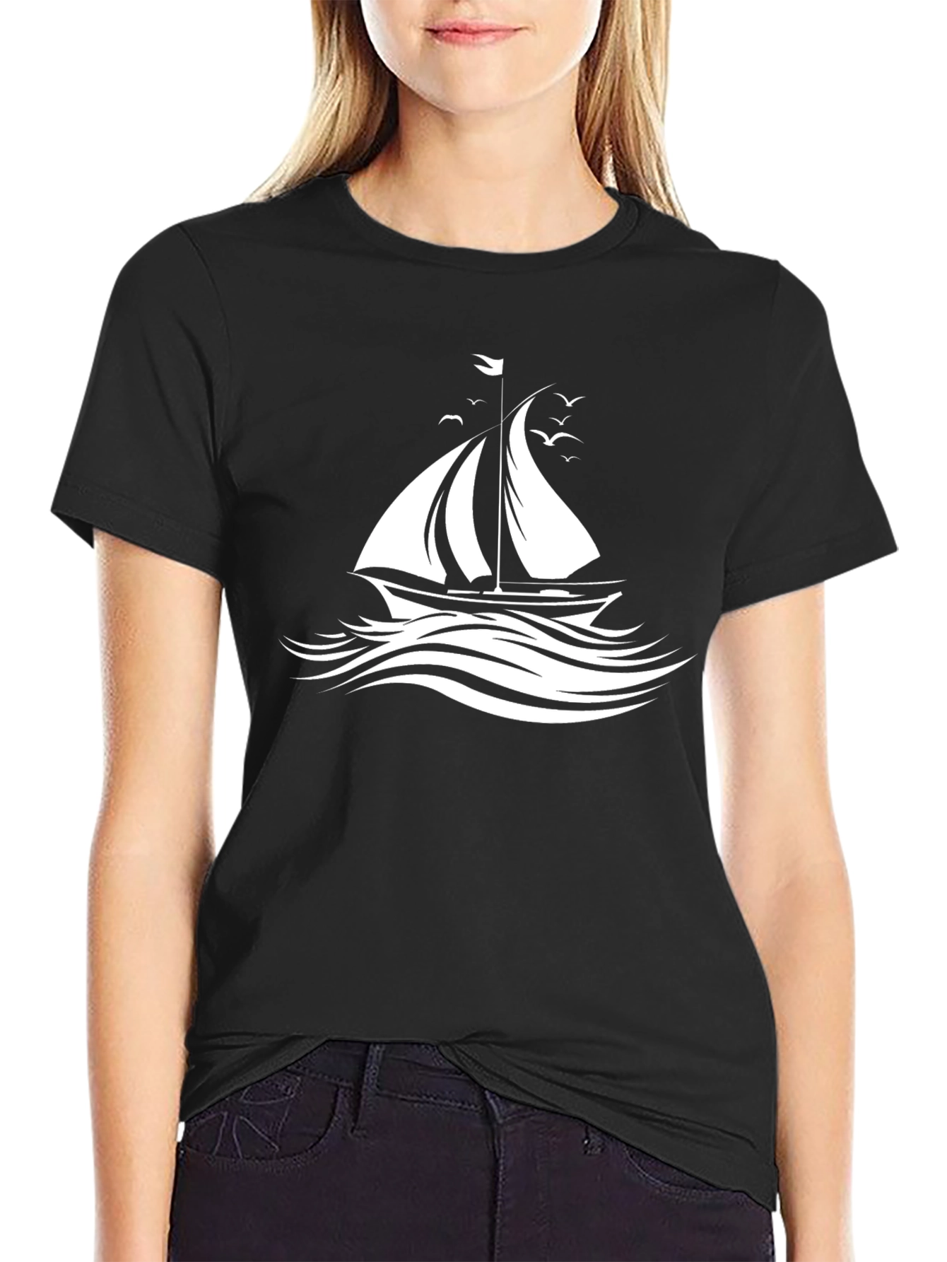 Sailboat Graphic Tee - Black Cotton Comfort