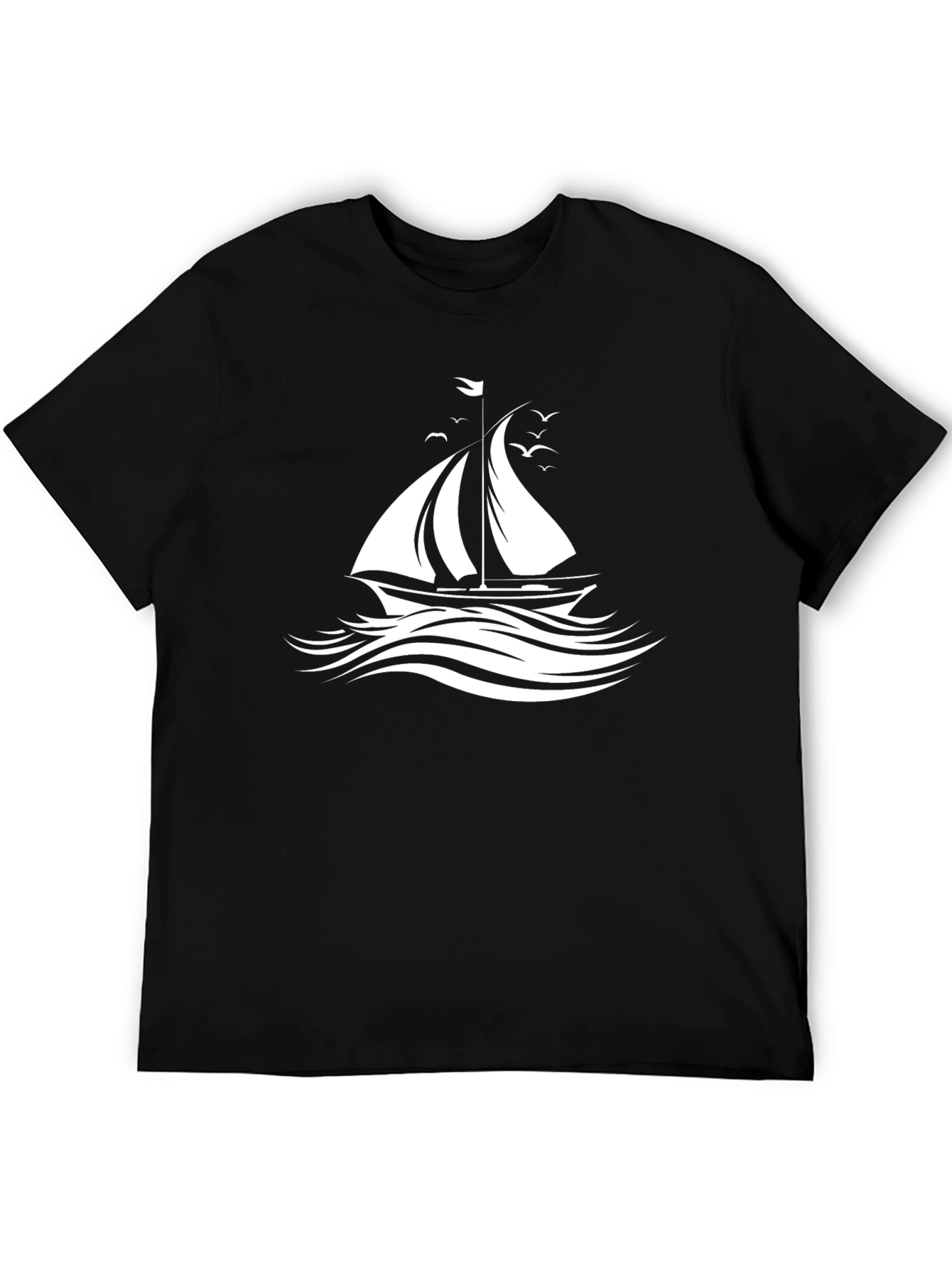 Sailboat Graphic Tee - Black Cotton Comfort