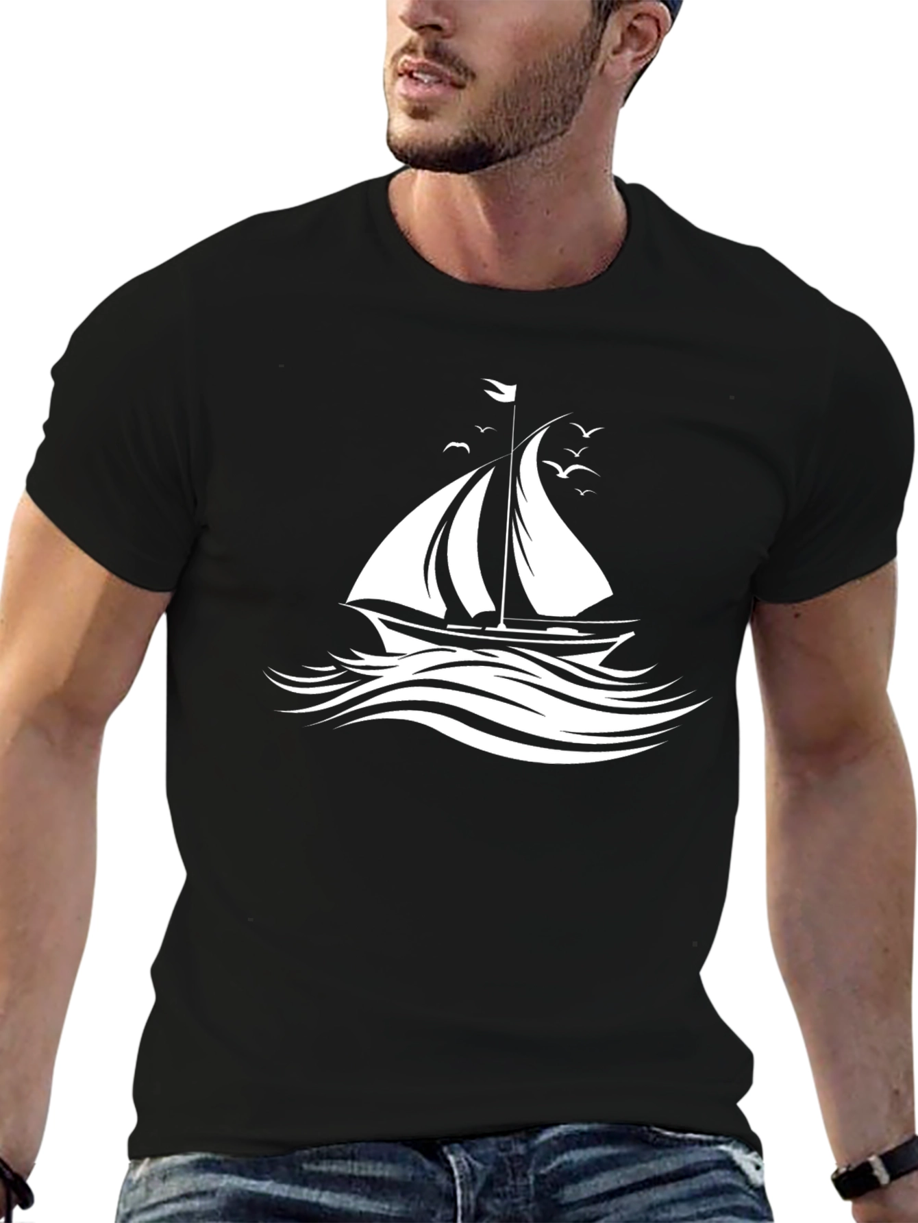 Sailboat Graphic Tee - Black Cotton Comfort
