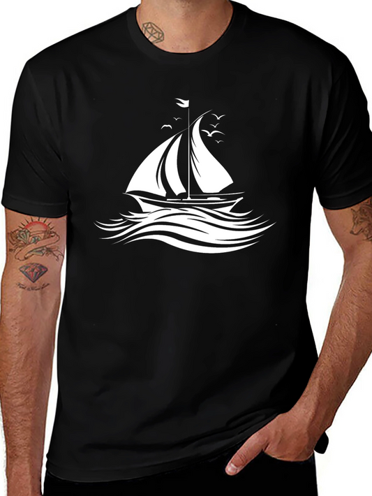 Sailboat Graphic Tee - Black Cotton Comfort
