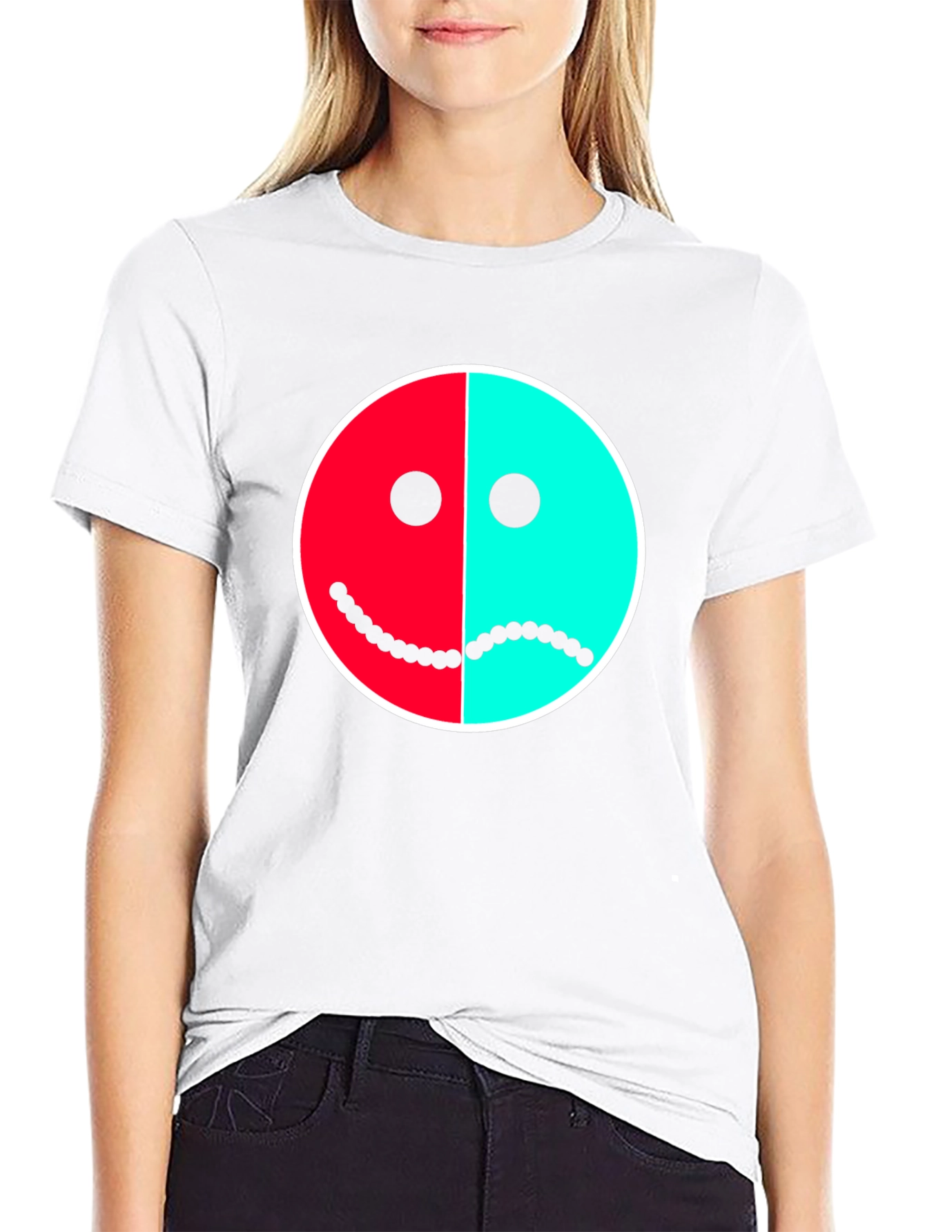 Two-Faced Graphic Tee - Happy Sad Face