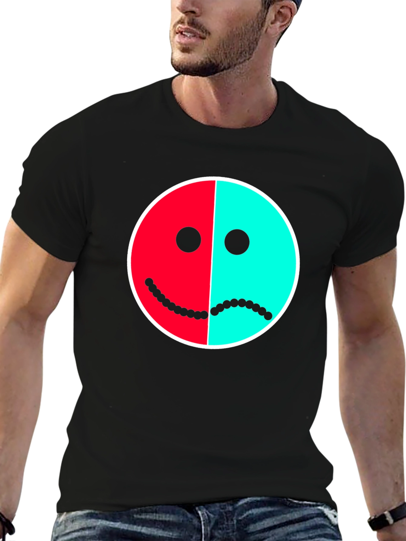 Two-Faced Graphic Tee - Happy Sad Face