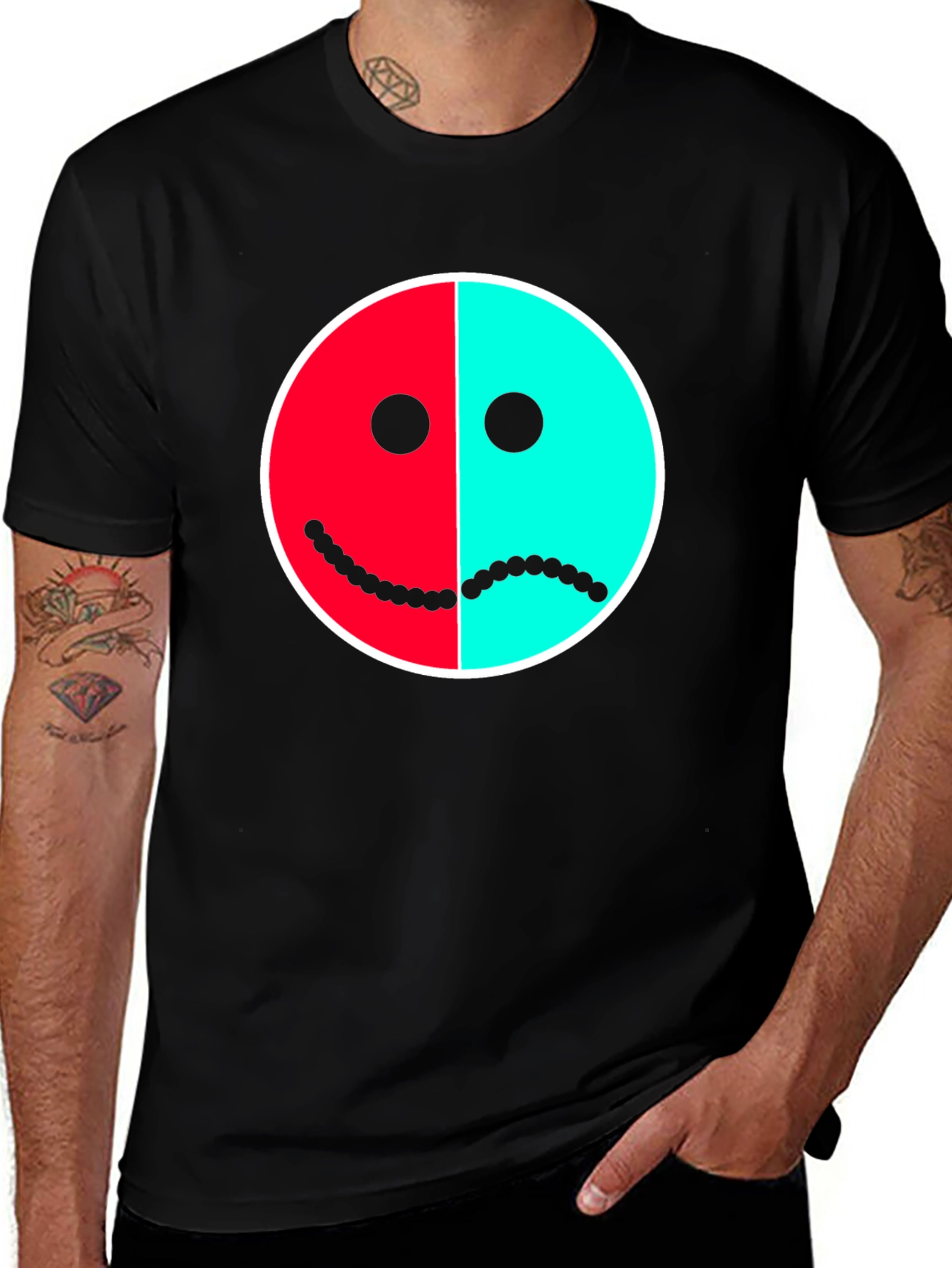 Two-Faced Graphic Tee - Happy Sad Face
