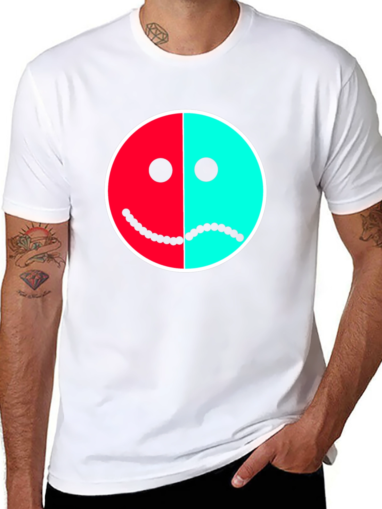 Two-Faced Graphic Tee - Happy Sad Face