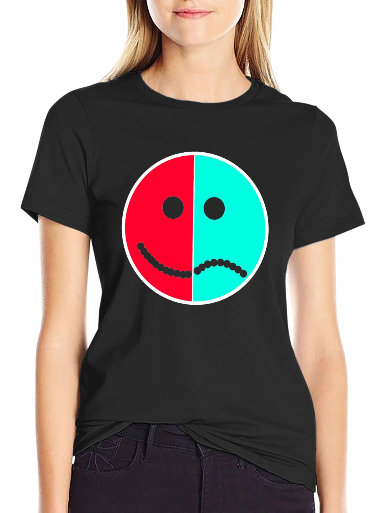 Two-Faced Graphic Tee - Happy Sad Face
