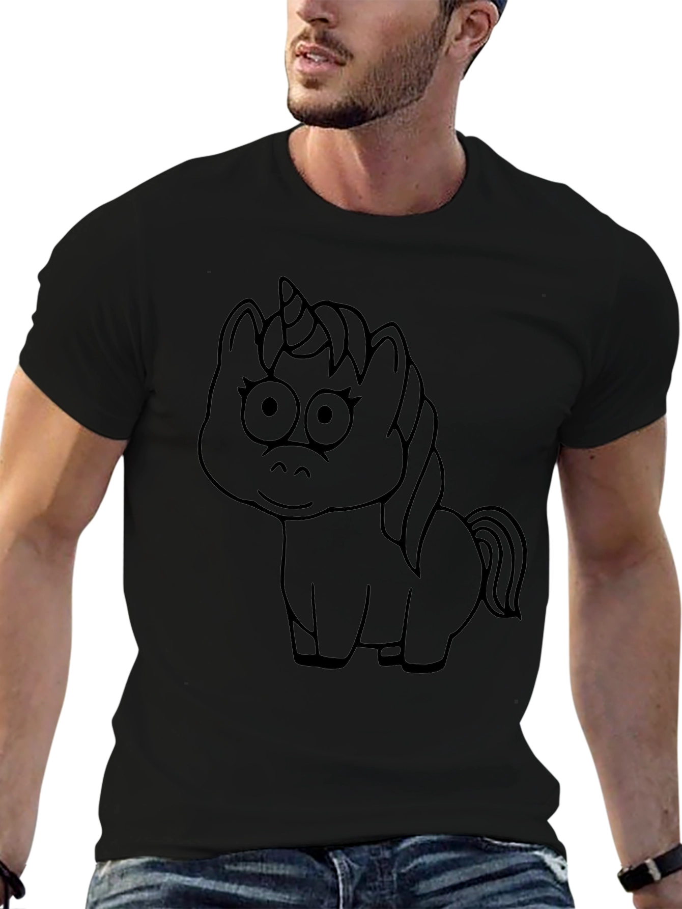 Unicorn Outline Graphic Tee - Black