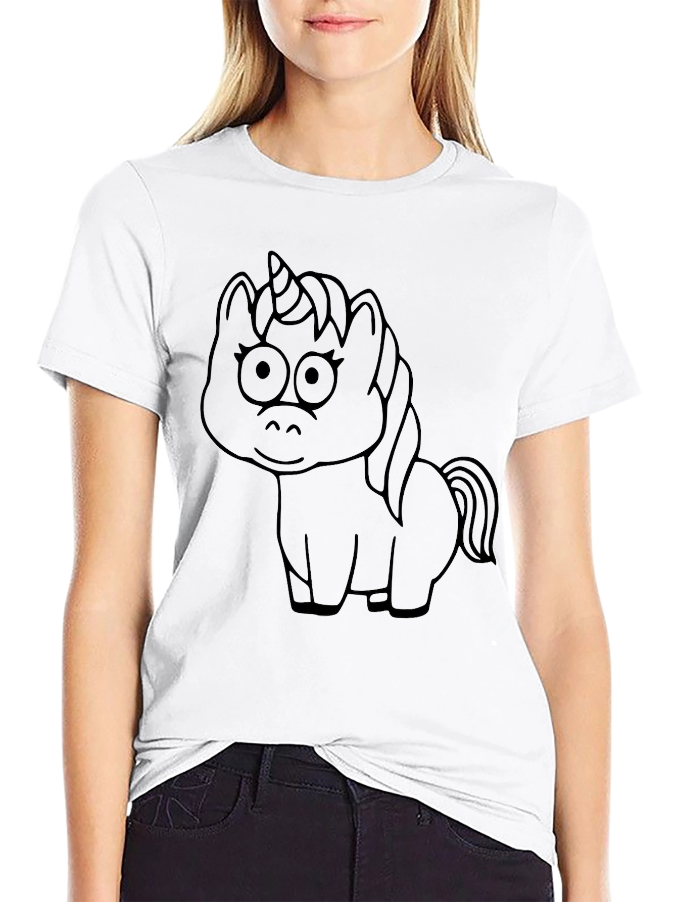 Unicorn Outline Graphic Tee - Black