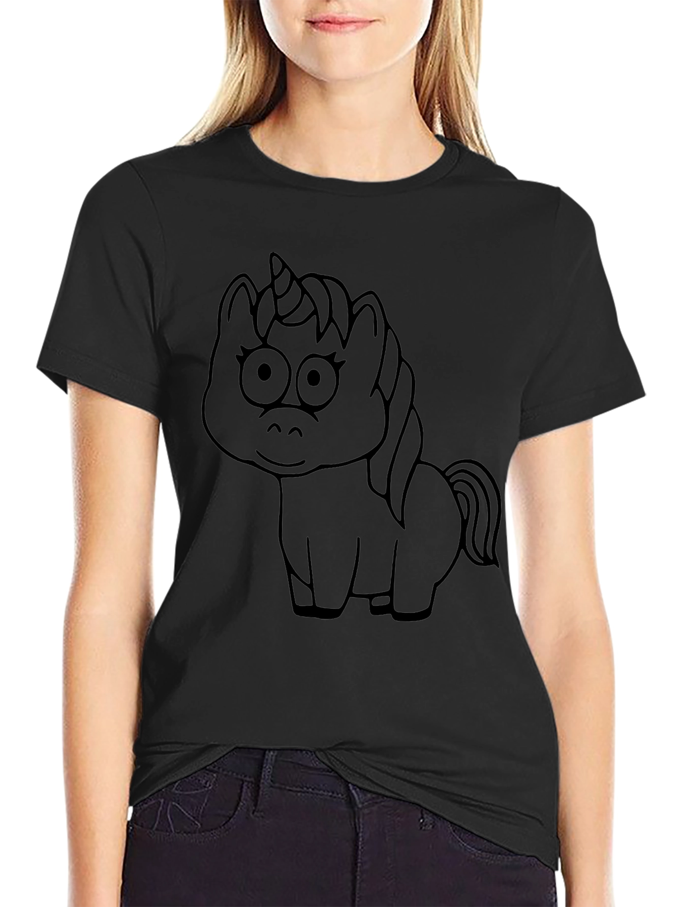 Unicorn Outline Graphic Tee - Black
