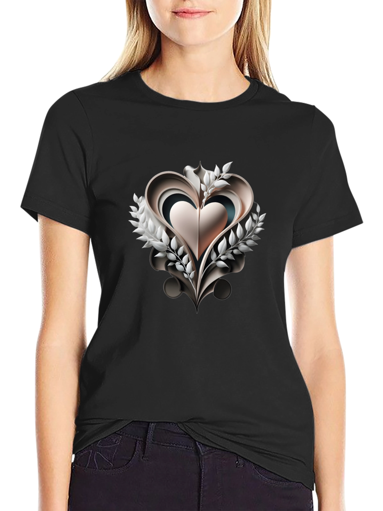 Abstract Heart Graphic Black T-Shirt
