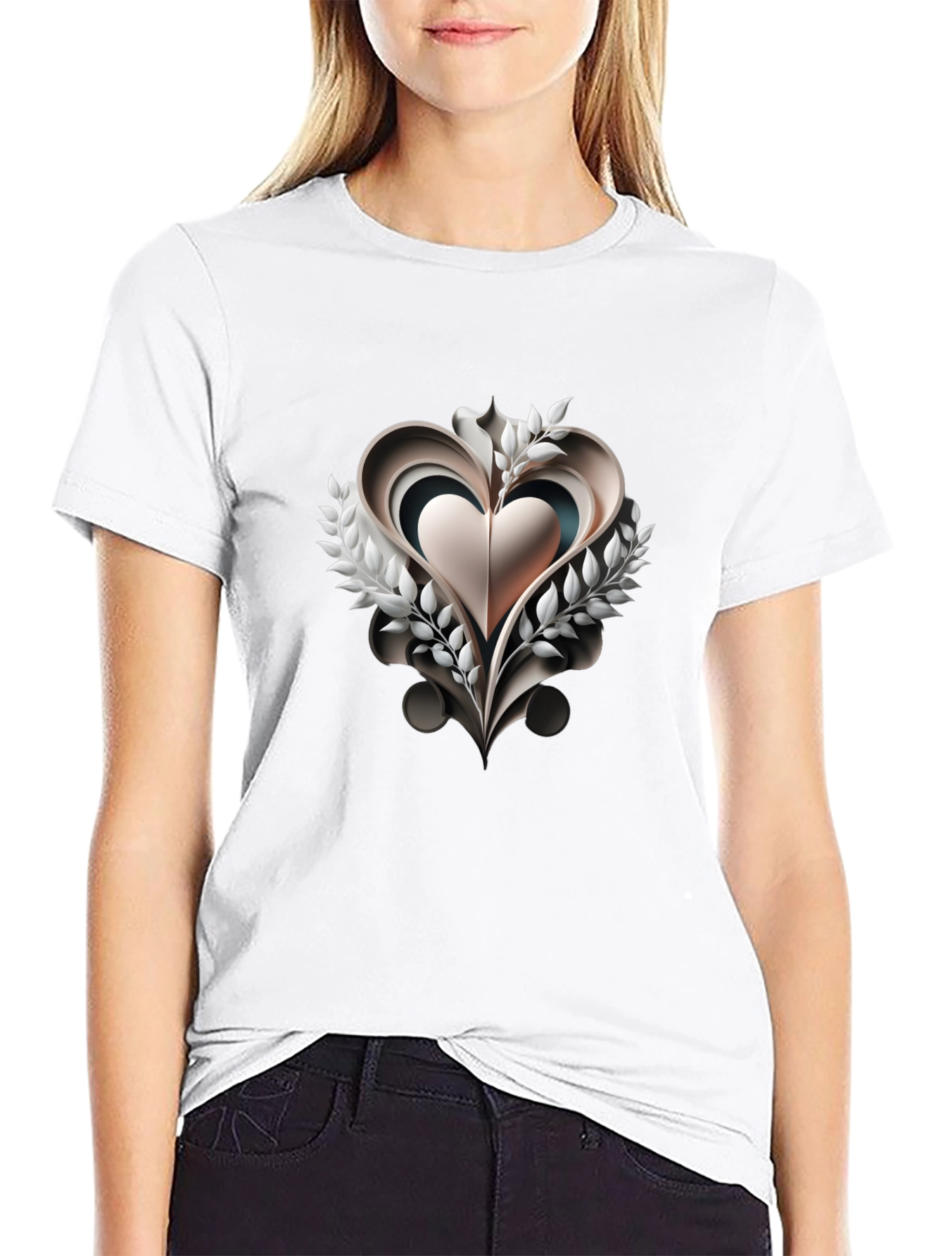 Abstract Heart Graphic Black T-Shirt