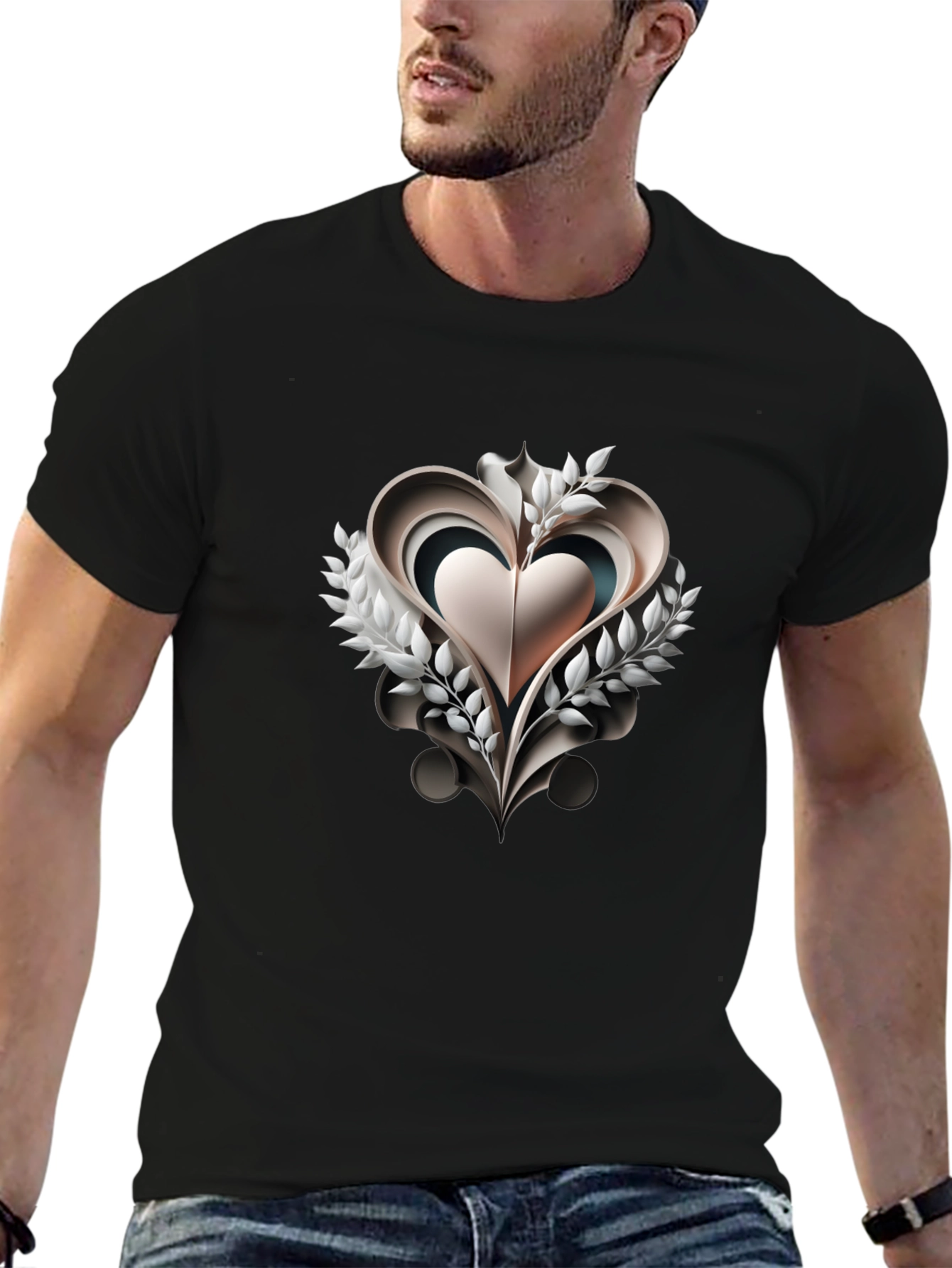 Abstract Heart Graphic Black T-Shirt