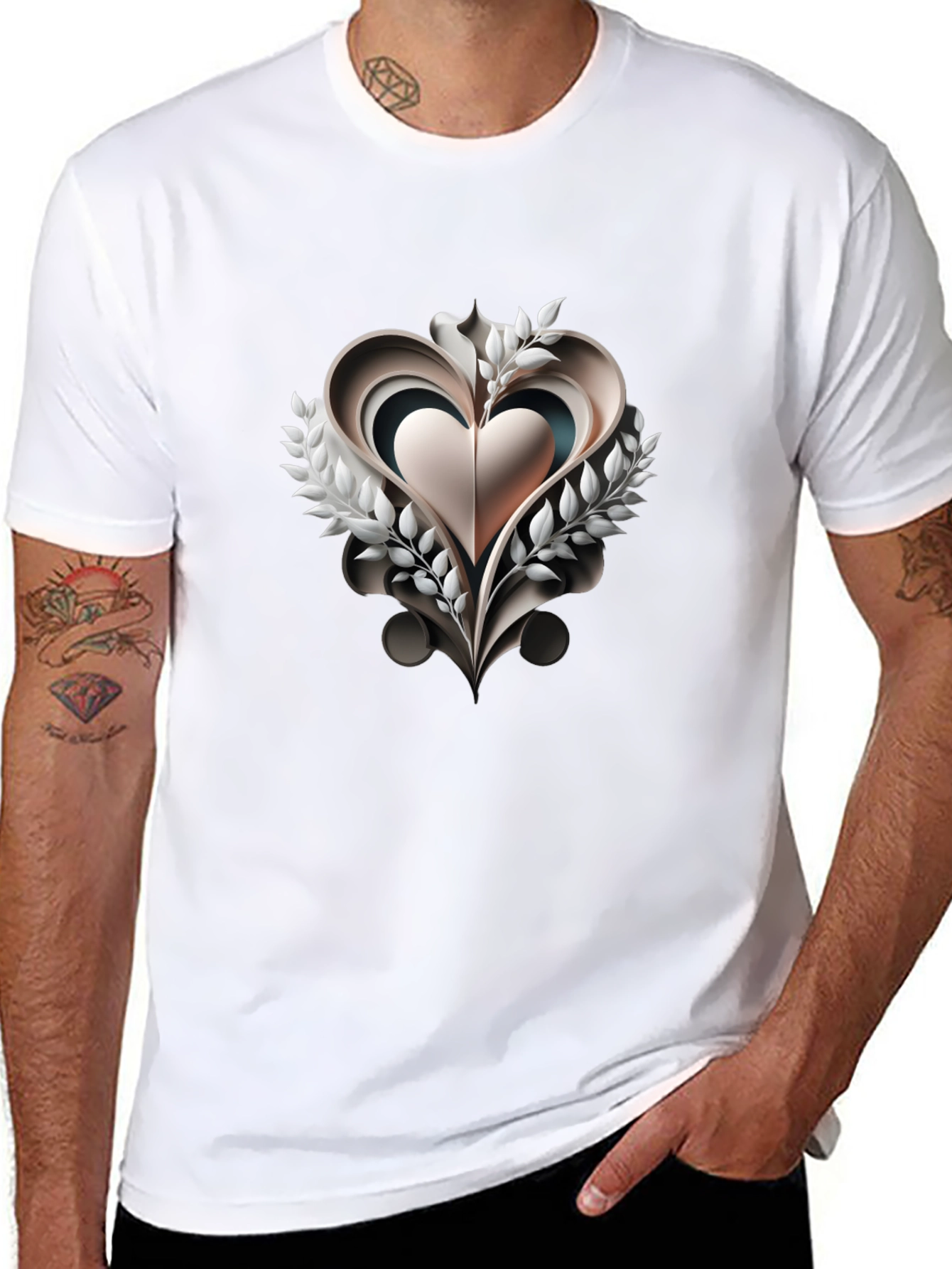 Abstract Heart Graphic Black T-Shirt