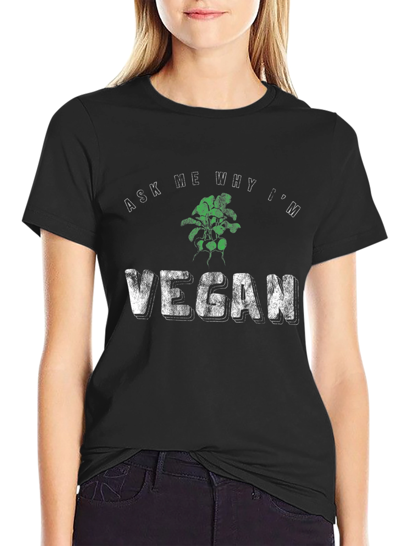 Ask Me Why Im Vegan Graphic Tee - Black