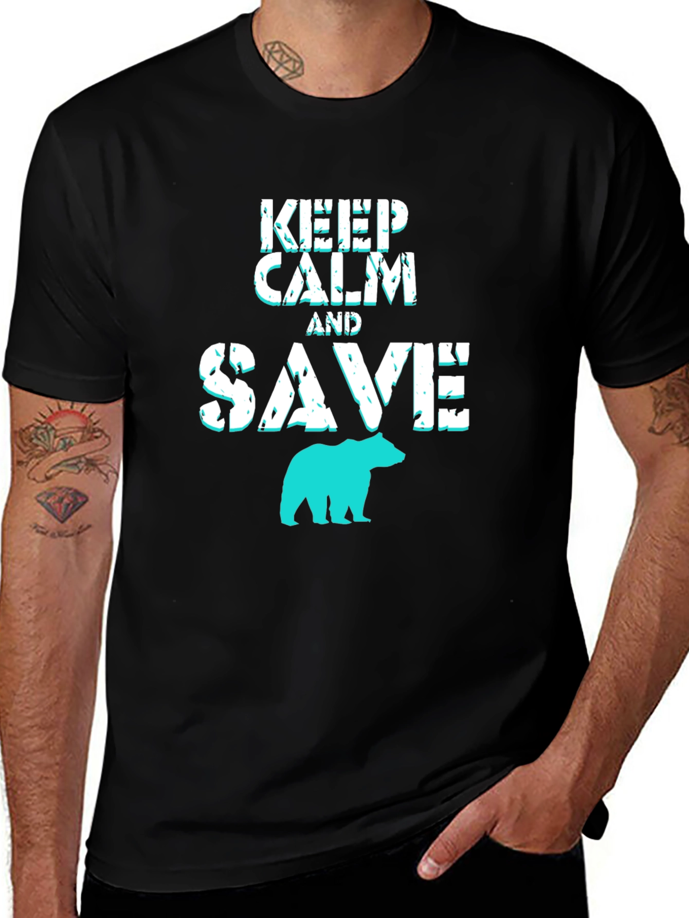 Keep Calm and Save Bears Black Graphic Tee