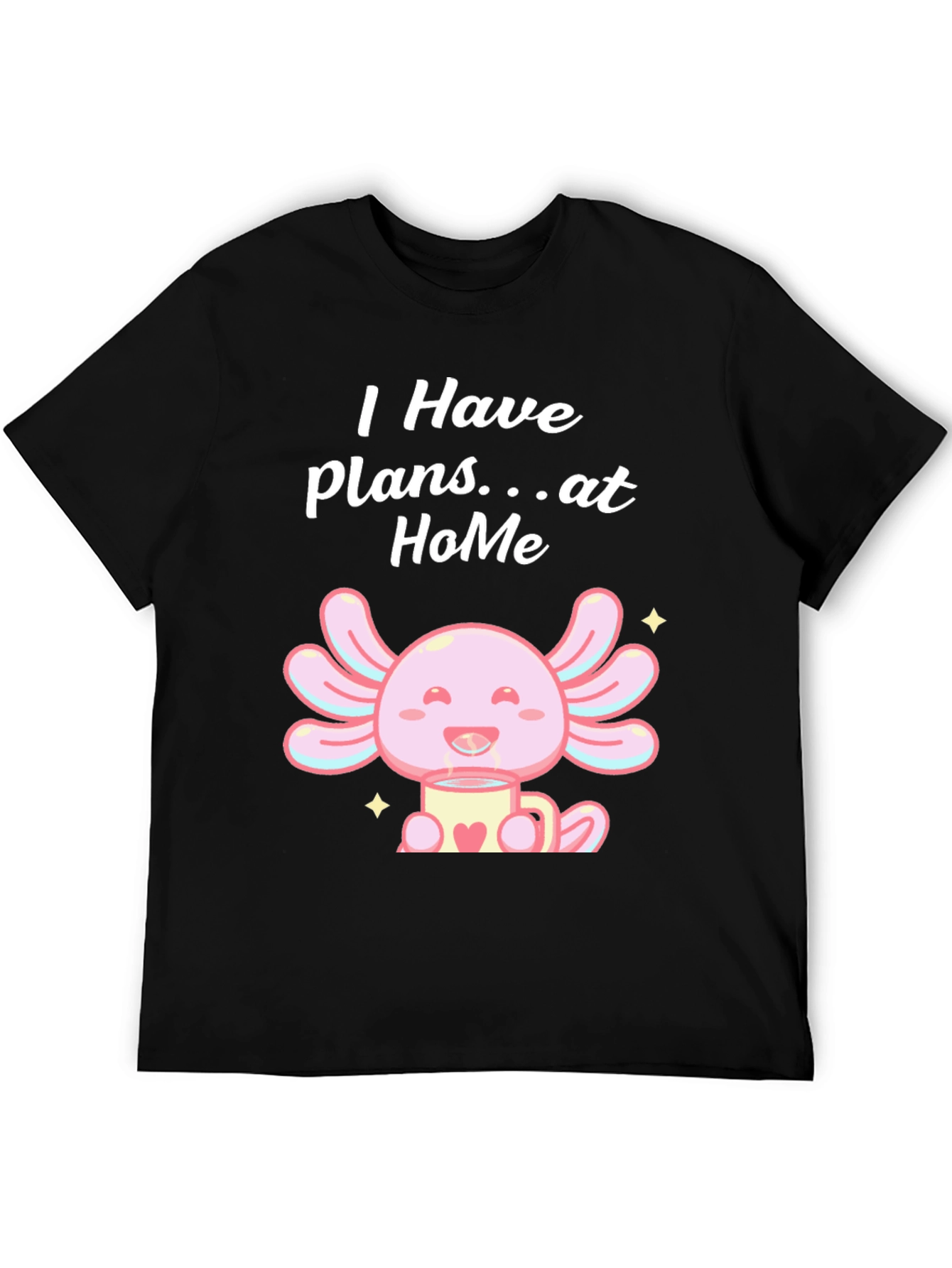 Cute Axolotl Plans at Home Black T-Shirt