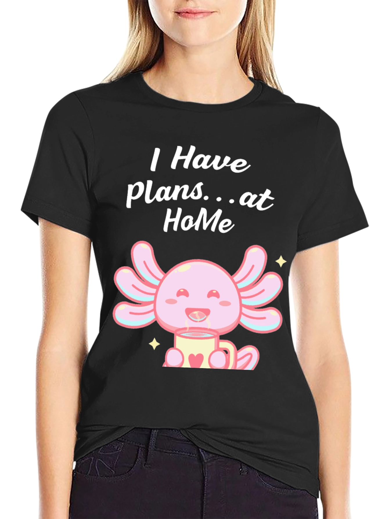 Cute Axolotl Plans at Home Black T-Shirt