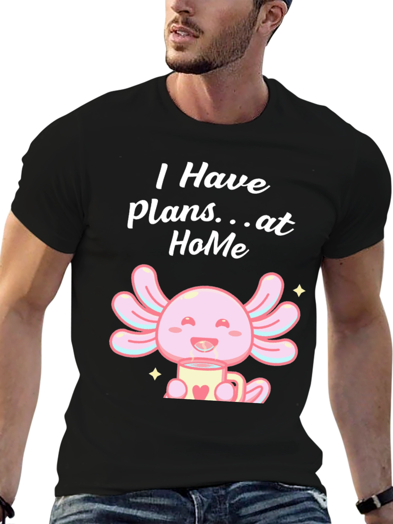Cute Axolotl Plans at Home Black T-Shirt