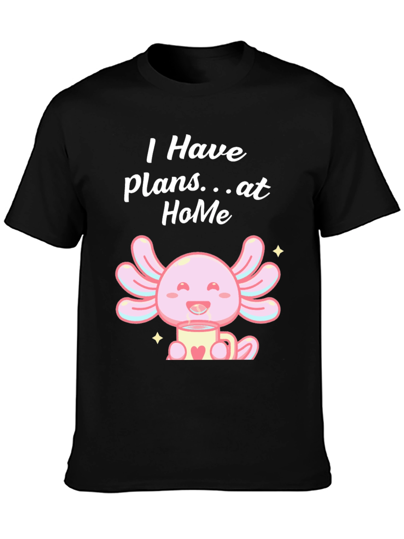 Cute Axolotl Plans at Home Black T-Shirt