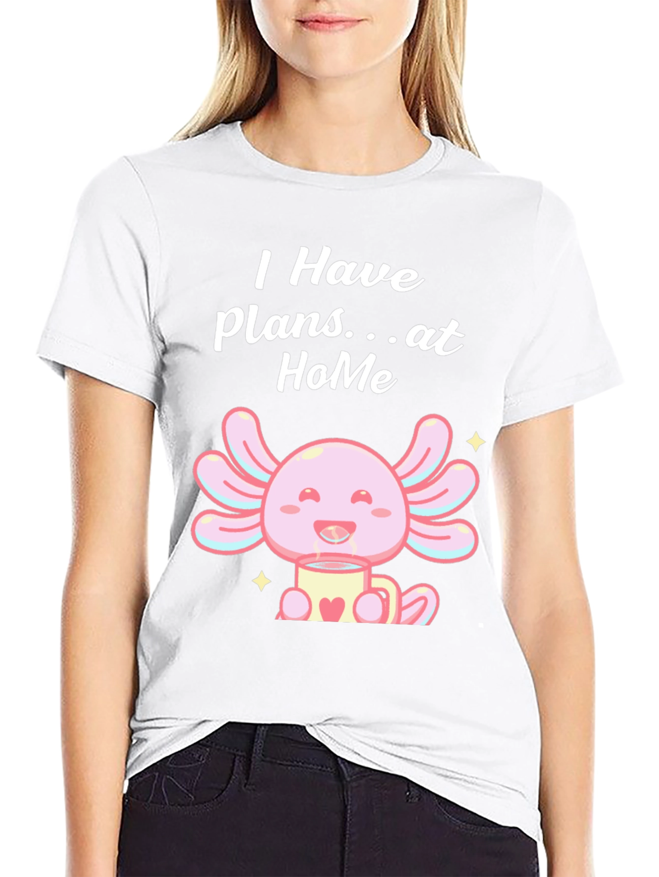 Cute Axolotl Plans at Home Black T-Shirt