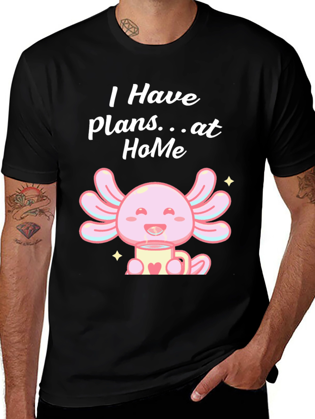 Cute Axolotl Plans at Home Black T-Shirt