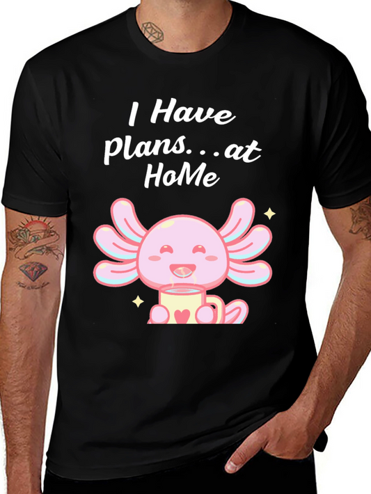 Cute Axolotl Plans at Home Black T-Shirt