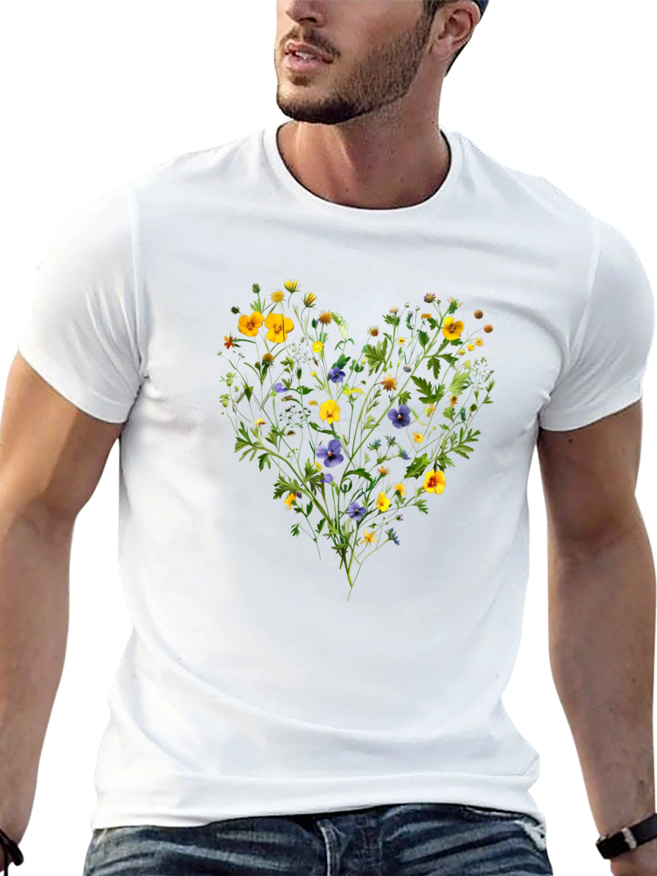 Floral Heart Graphic Black T-Shirt