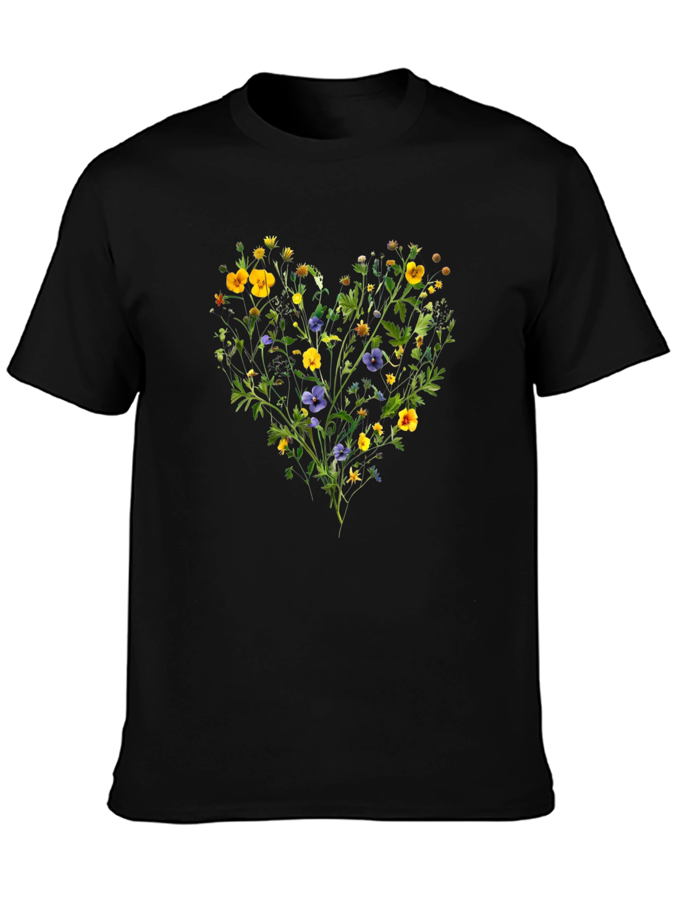 Floral Heart Graphic Black T-Shirt