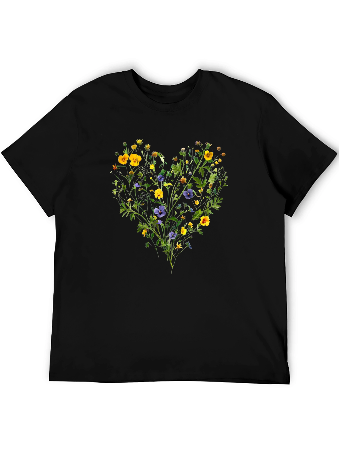 Floral Heart Graphic Black T-Shirt
