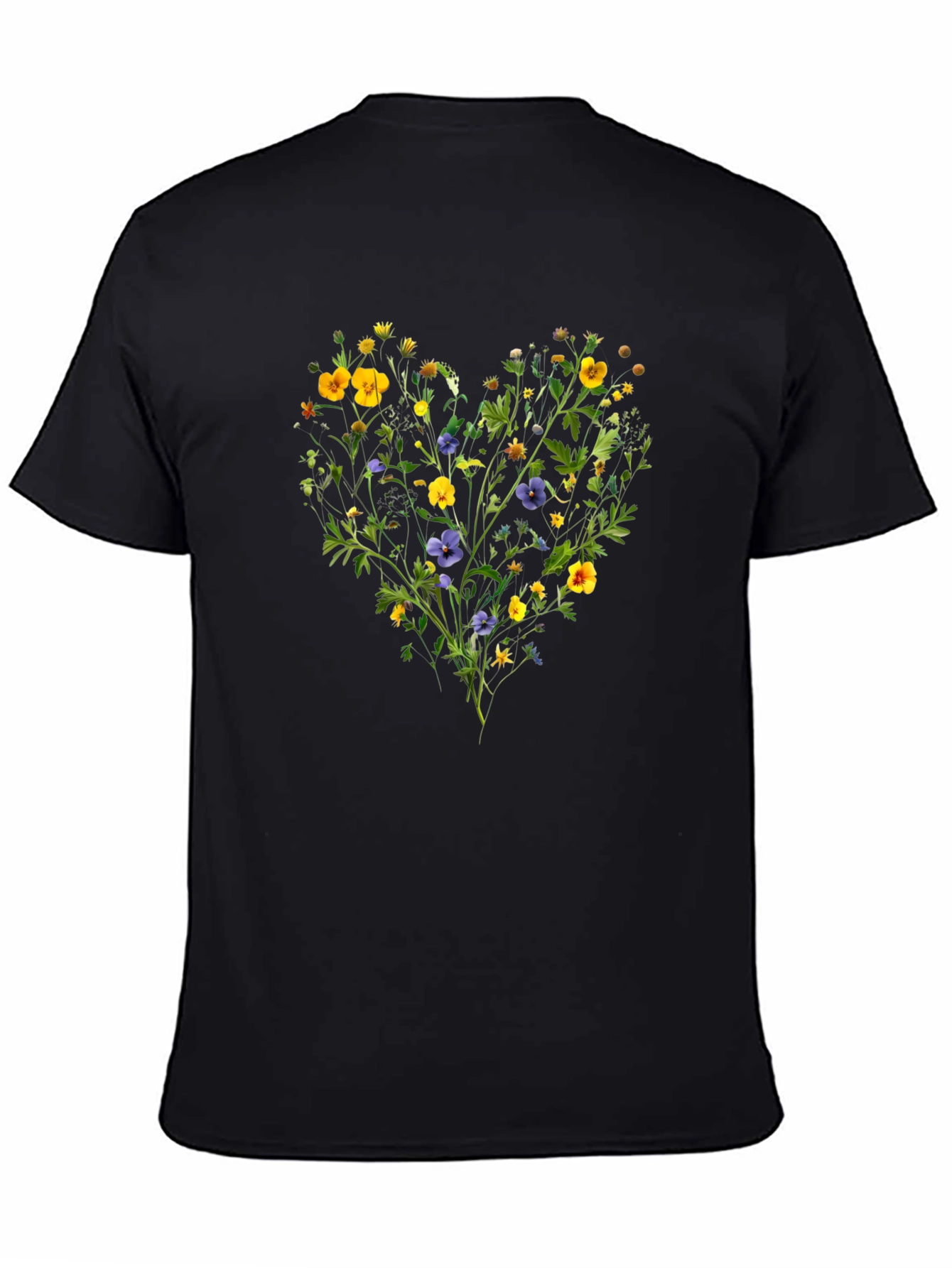 Floral Heart Graphic Black T-Shirt