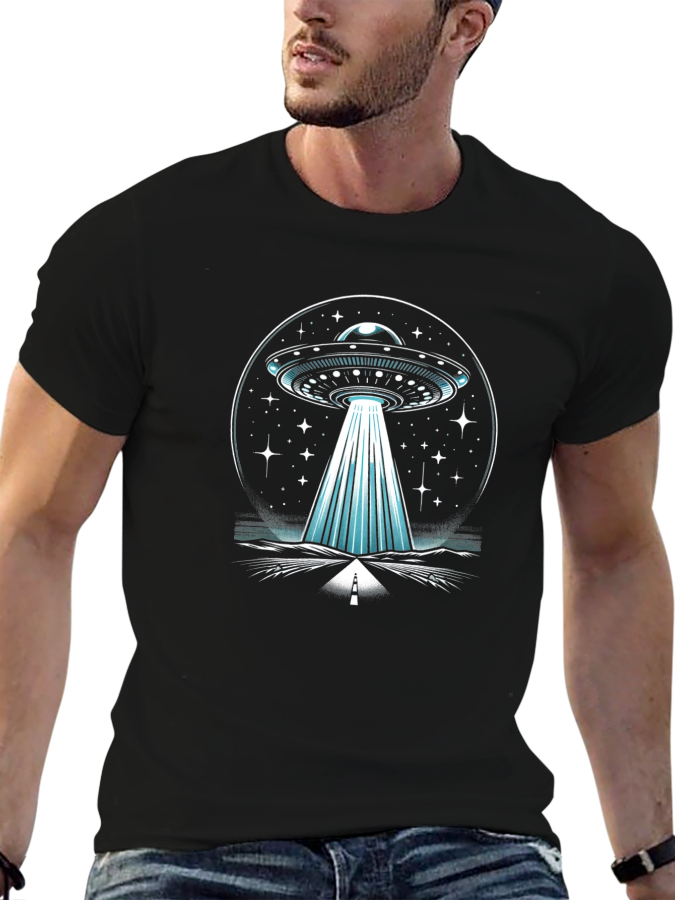 UFO Abduction Graphic Tee - Black