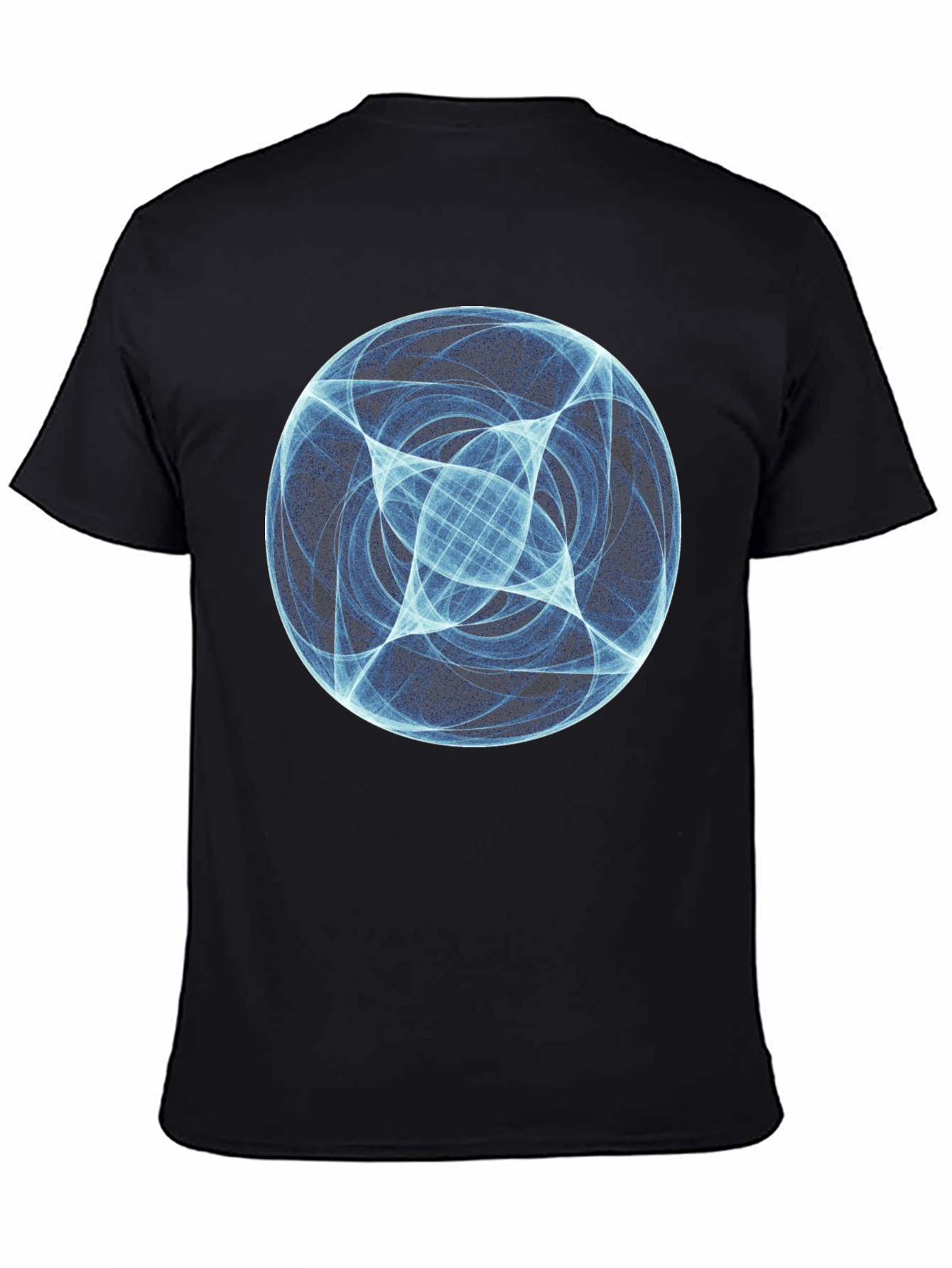 Abstract Blue Orb Graphic Black T-Shirt