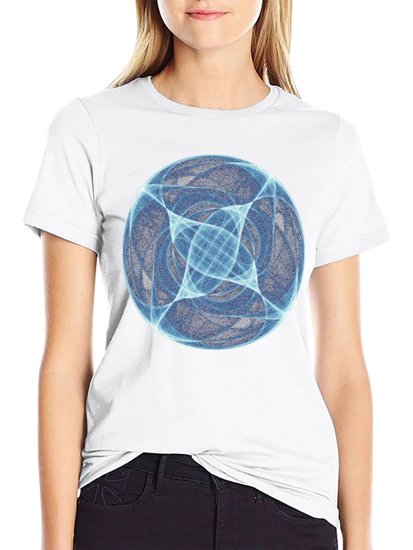 Abstract Blue Orb Graphic Black T-Shirt