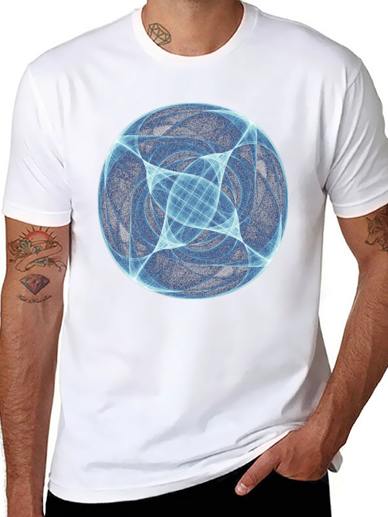 Abstract Blue Orb Graphic Black T-Shirt