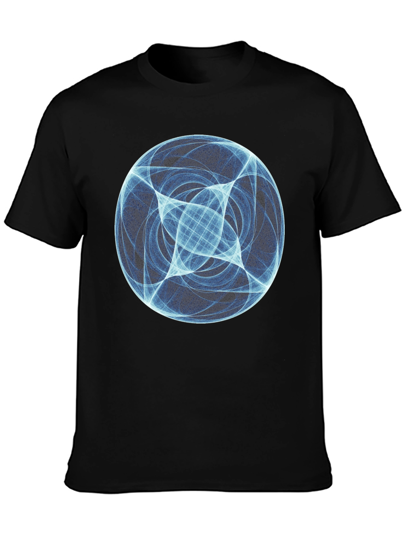 Abstract Blue Orb Graphic Black T-Shirt