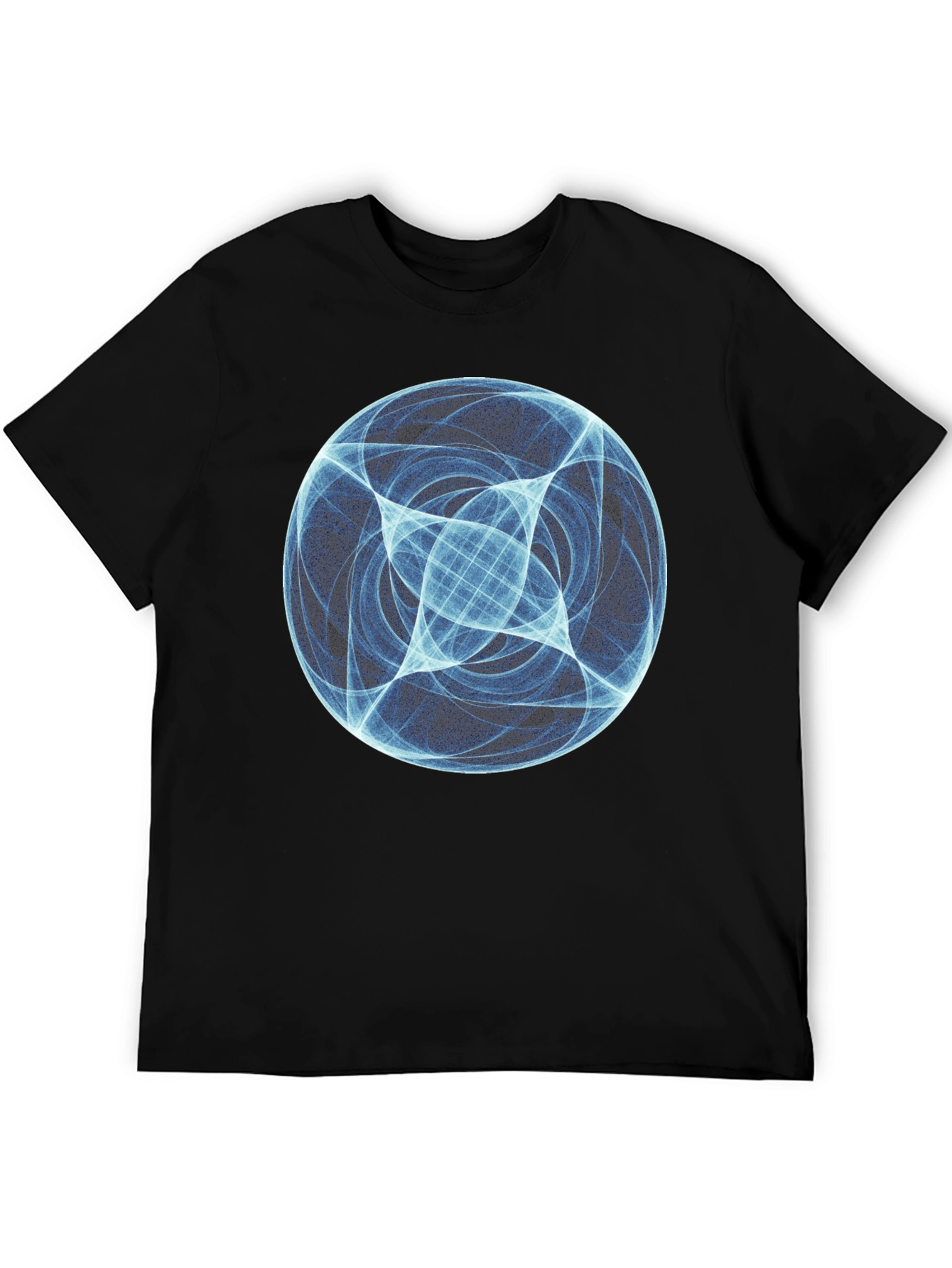 Abstract Blue Orb Graphic Black T-Shirt