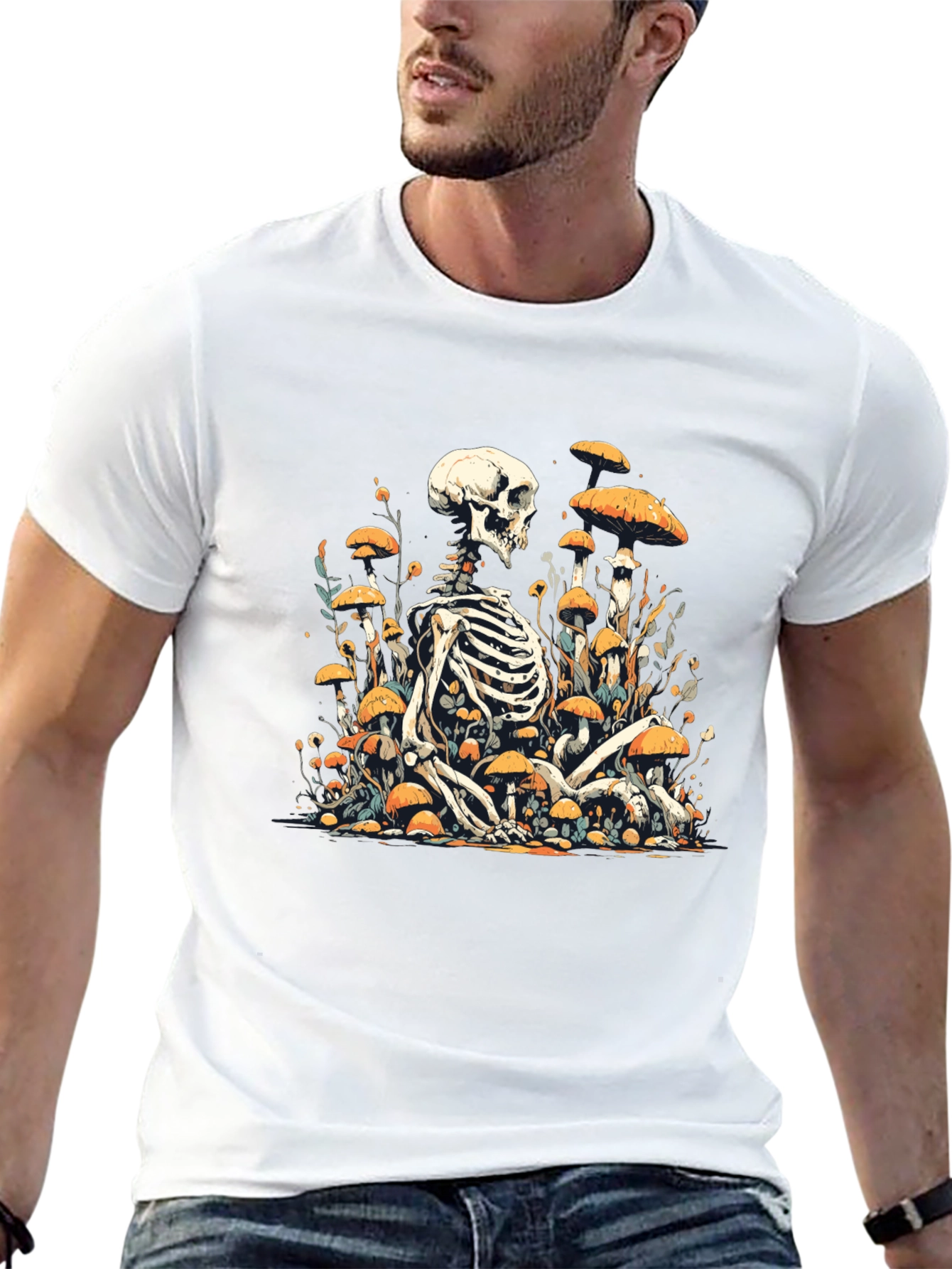 Skeleton in Mushroom Patch Graphic Tee - Black