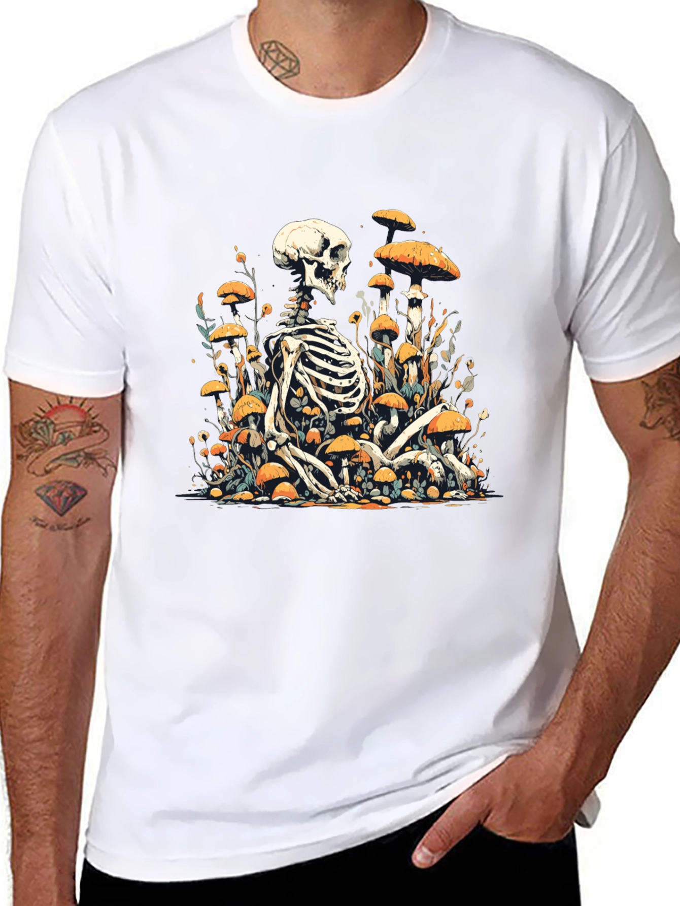 Skeleton in Mushroom Patch Graphic Tee - Black