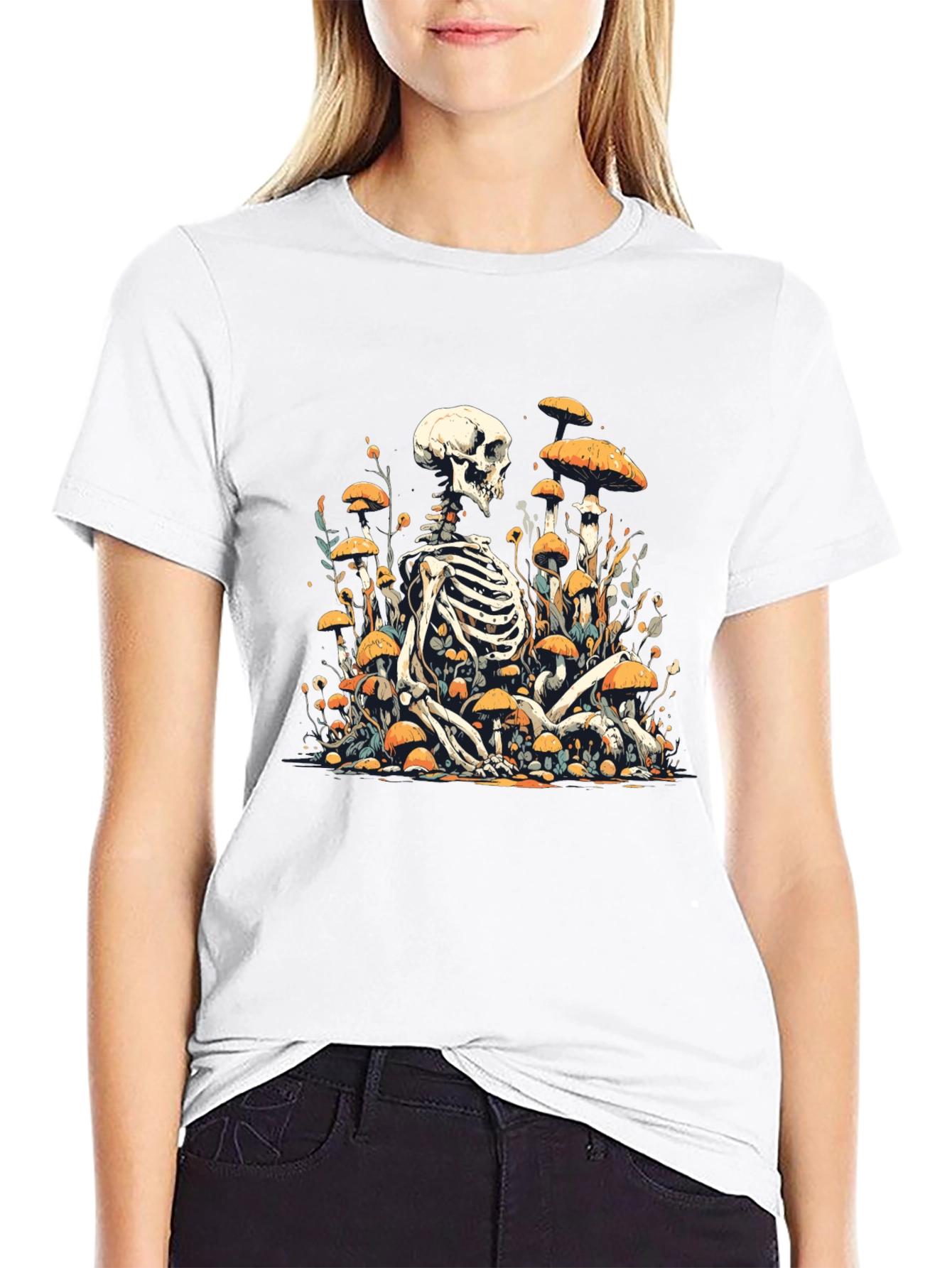 Skeleton in Mushroom Patch Graphic Tee - Black