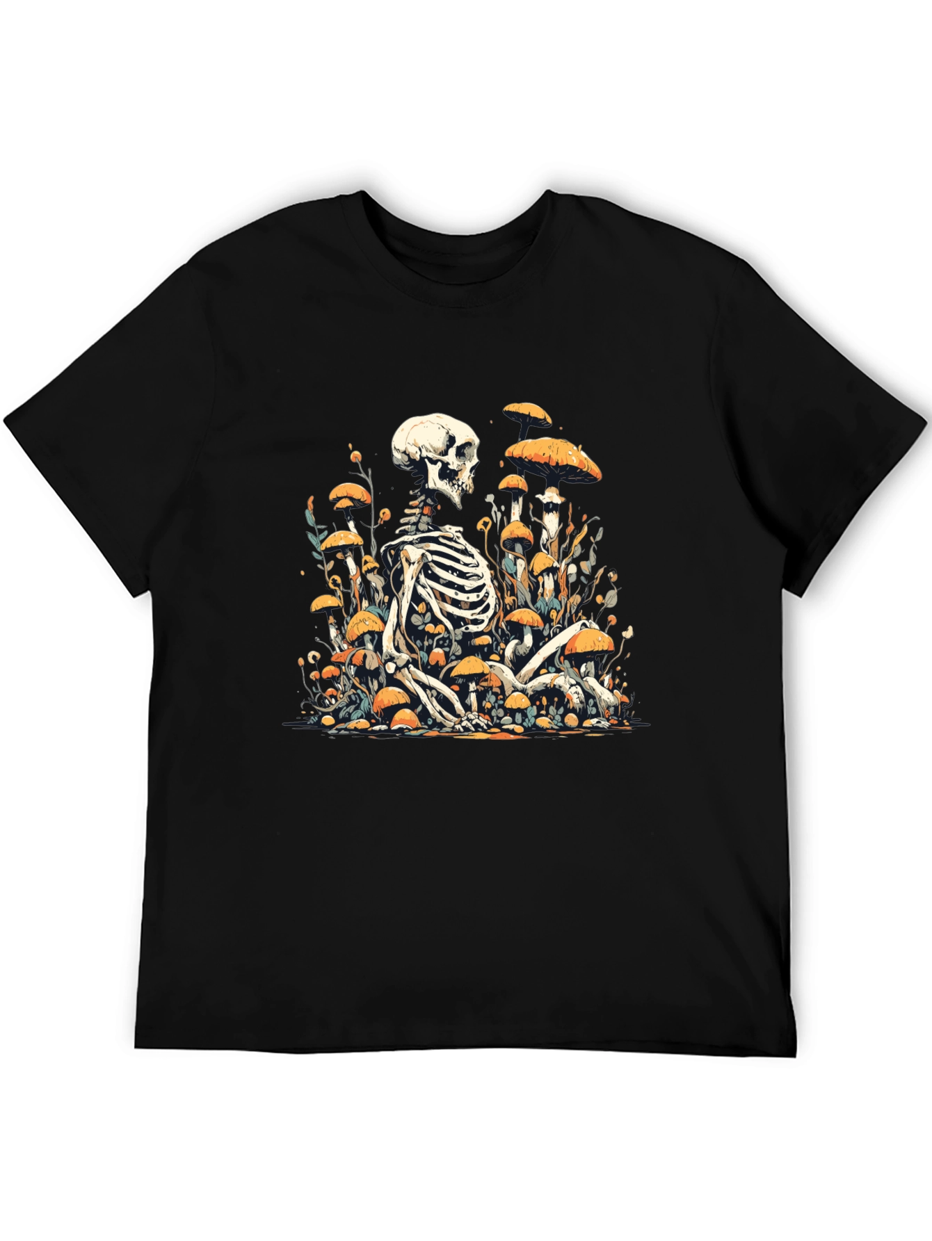 Skeleton in Mushroom Patch Graphic Tee - Black