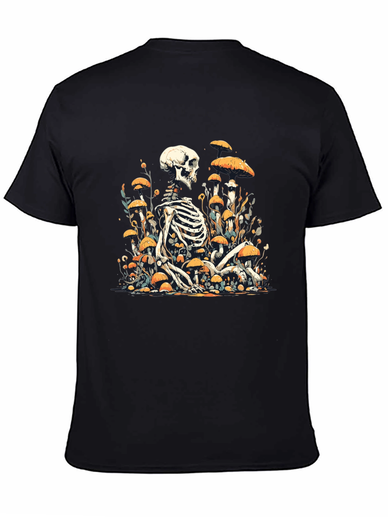 Skeleton in Mushroom Patch Graphic Tee - Black