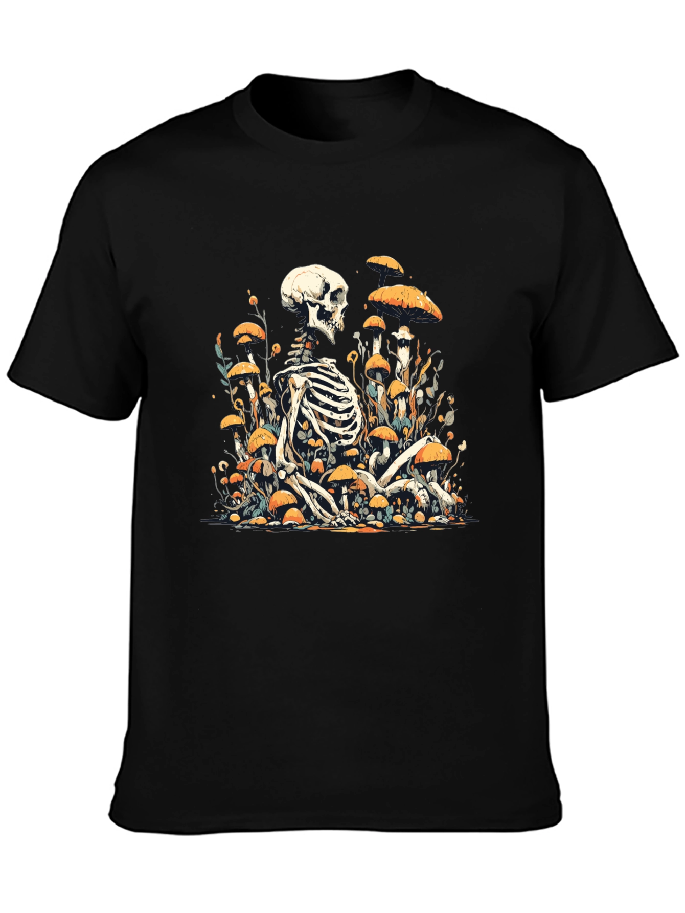 Skeleton in Mushroom Patch Graphic Tee - Black