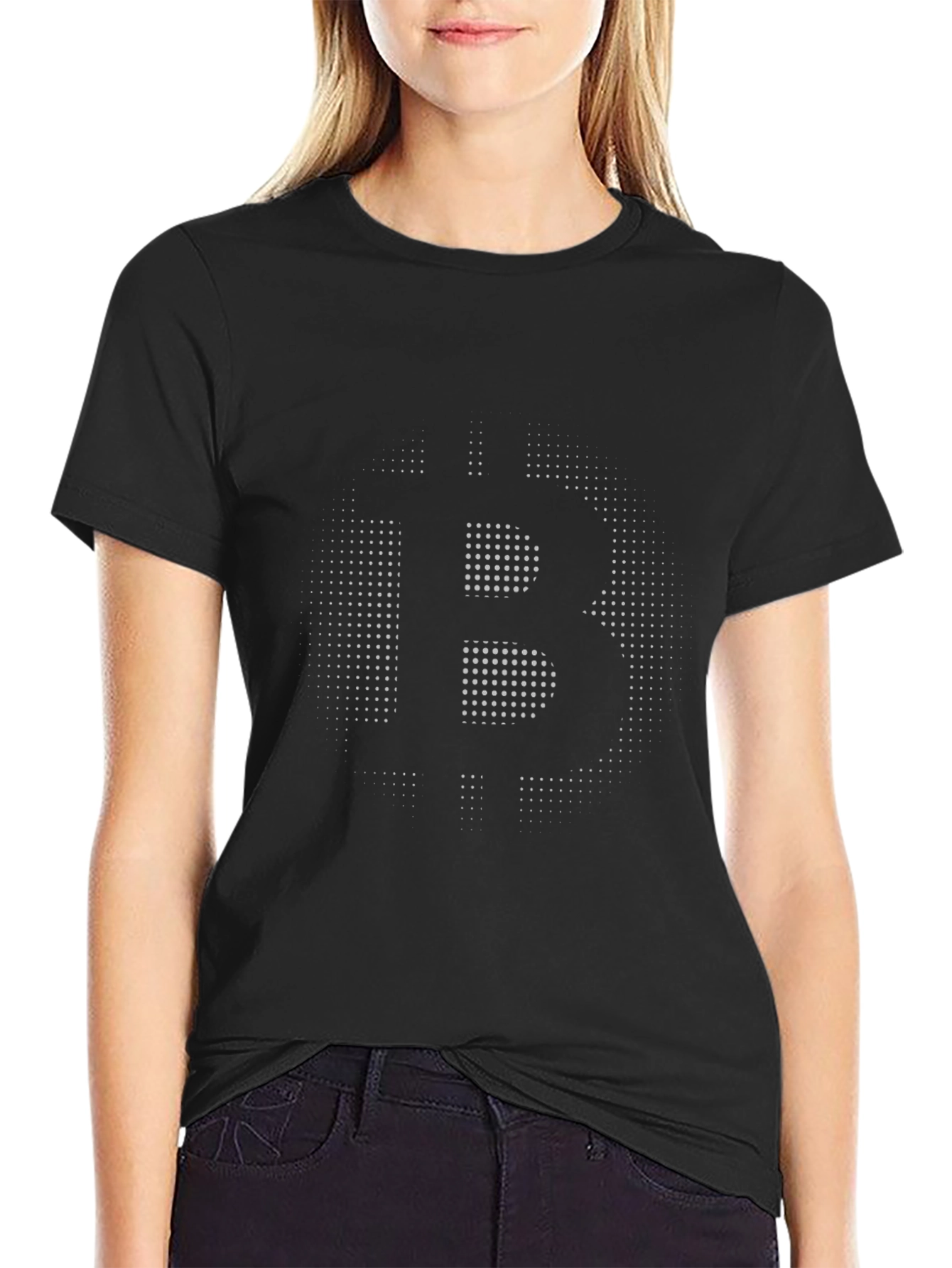 Bitcoin Dot Pattern Black T-Shirt