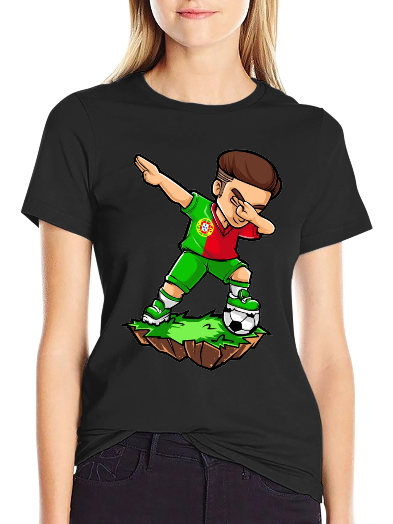 Portugal Soccer Dab Black T-Shirt