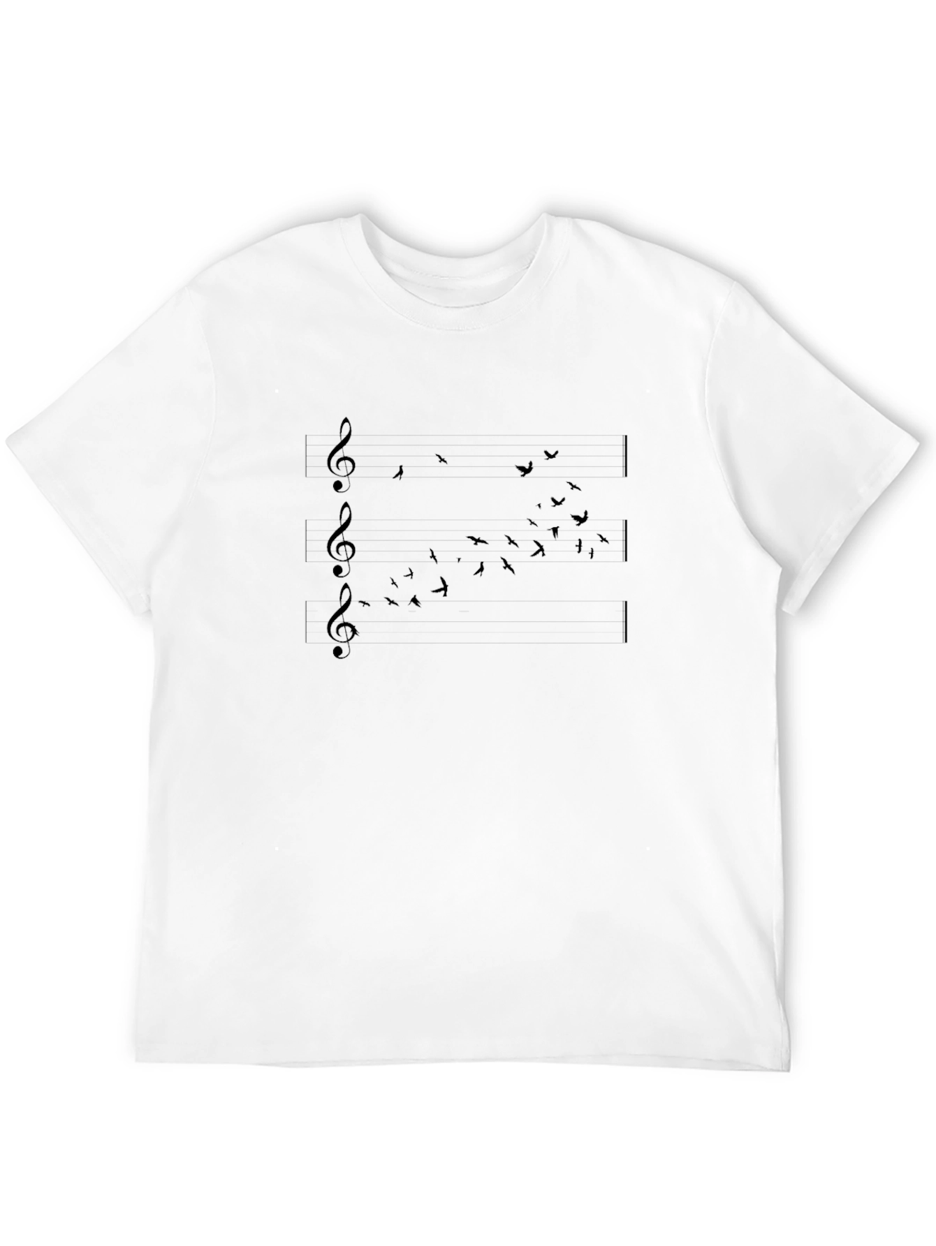 Music Notes & Birds Black T-Shirt