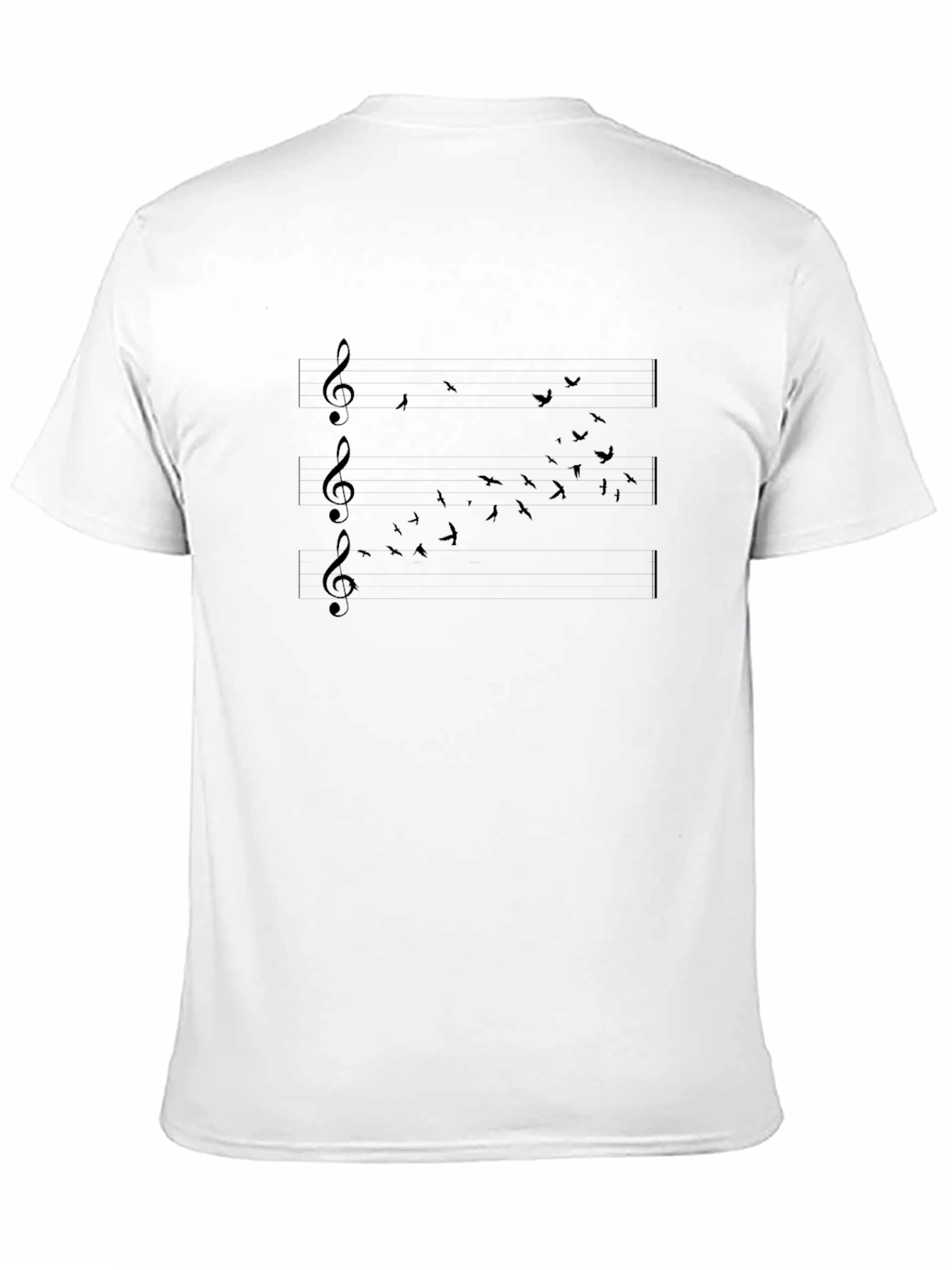 Music Notes & Birds Black T-Shirt