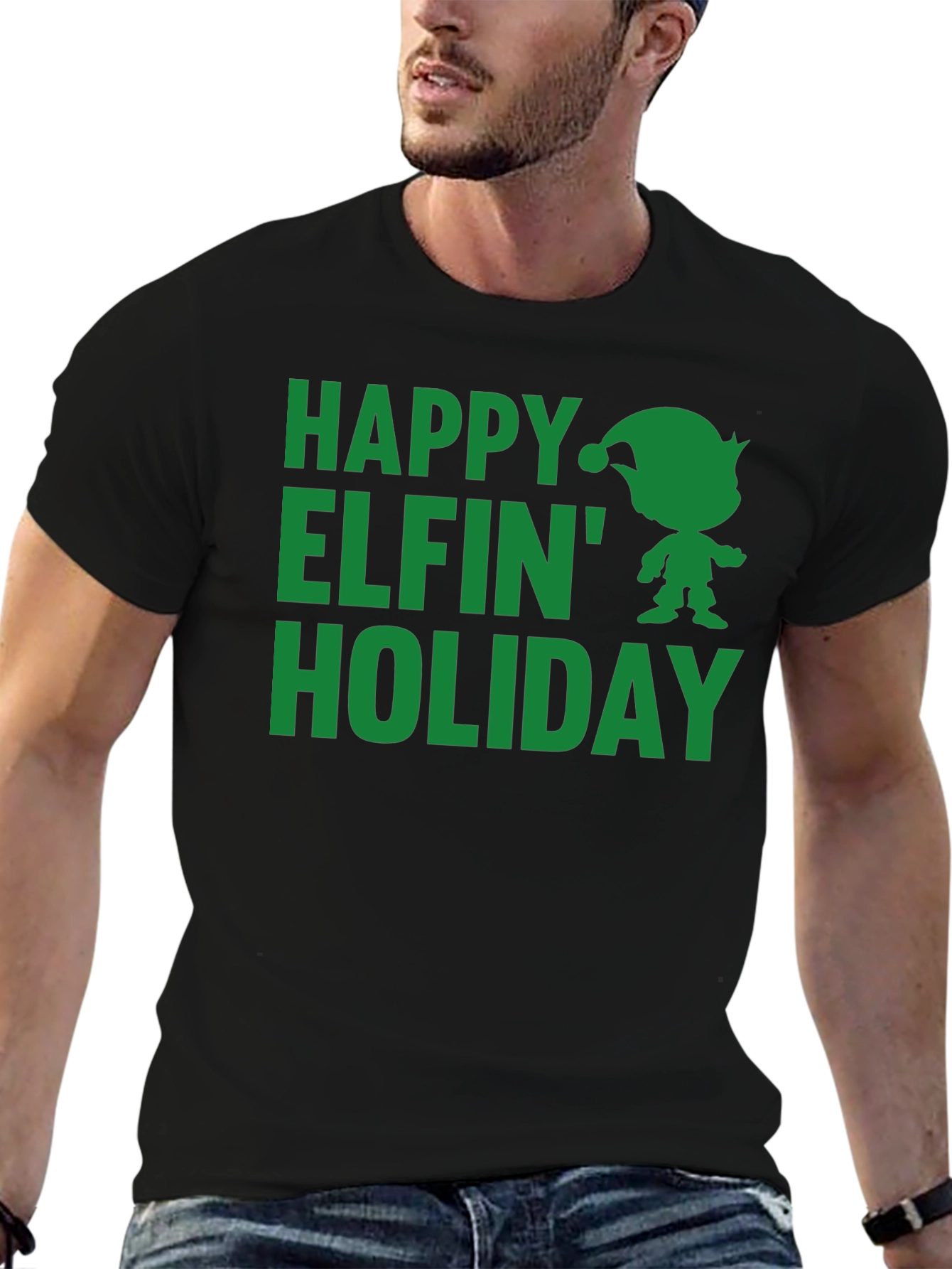 Happy Elfin Holiday Black T-Shirt